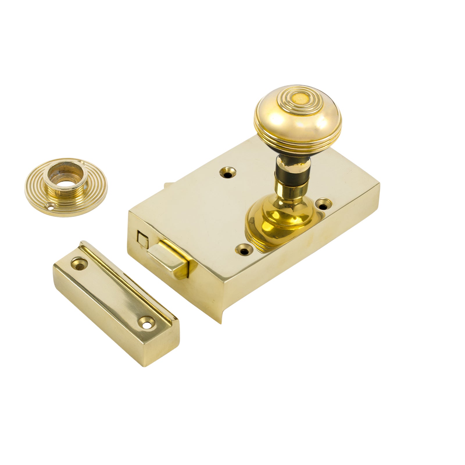 Solid Brass Horizontal Rim Lock Set with Small Round Knobs