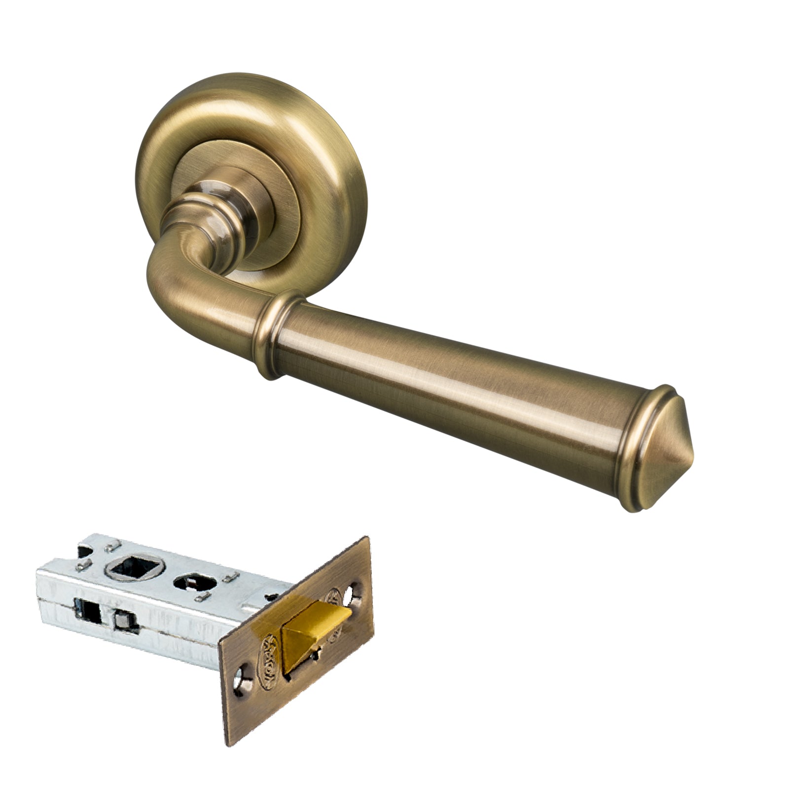 RR3022-AT - Heritage Brass Door Handle Lever Latch on Round Rose