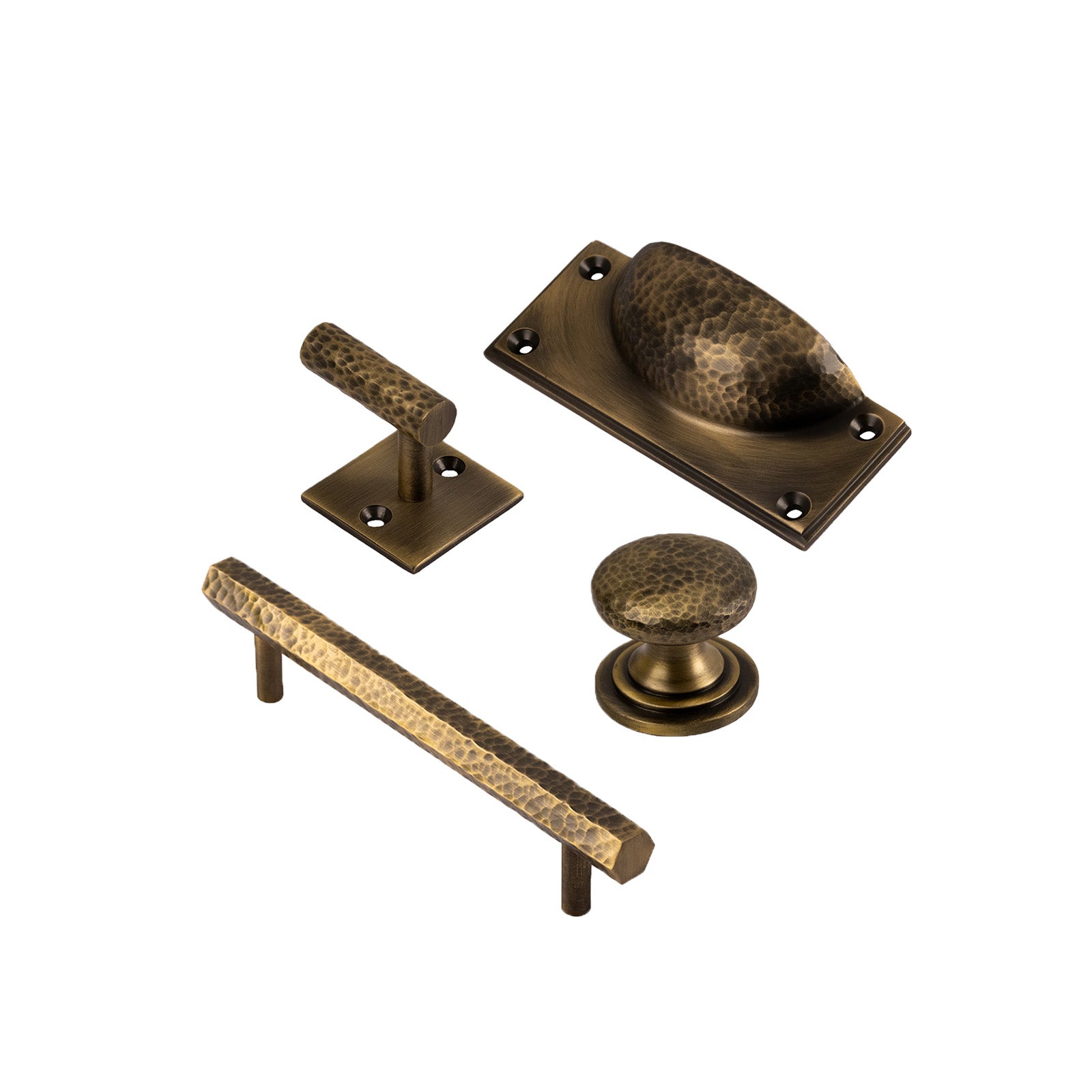 Hammered Double Robe Hook - Antique Brass
