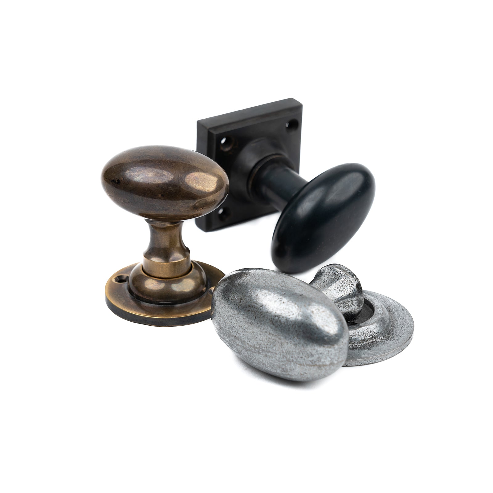 Hand Forged Oval Door Knobs (Pair) - Pewter
