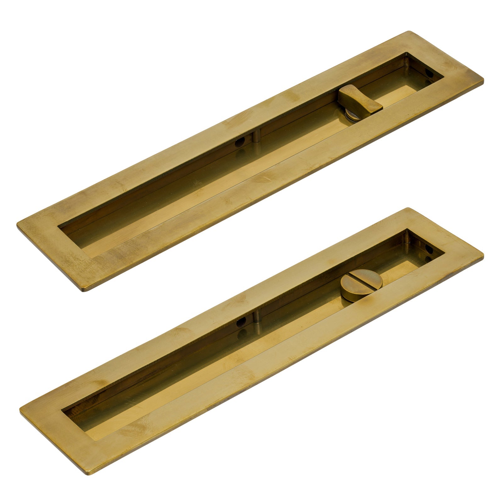 250mm Aged Brass Plain Rectangular Flush Pull - Privacy Set