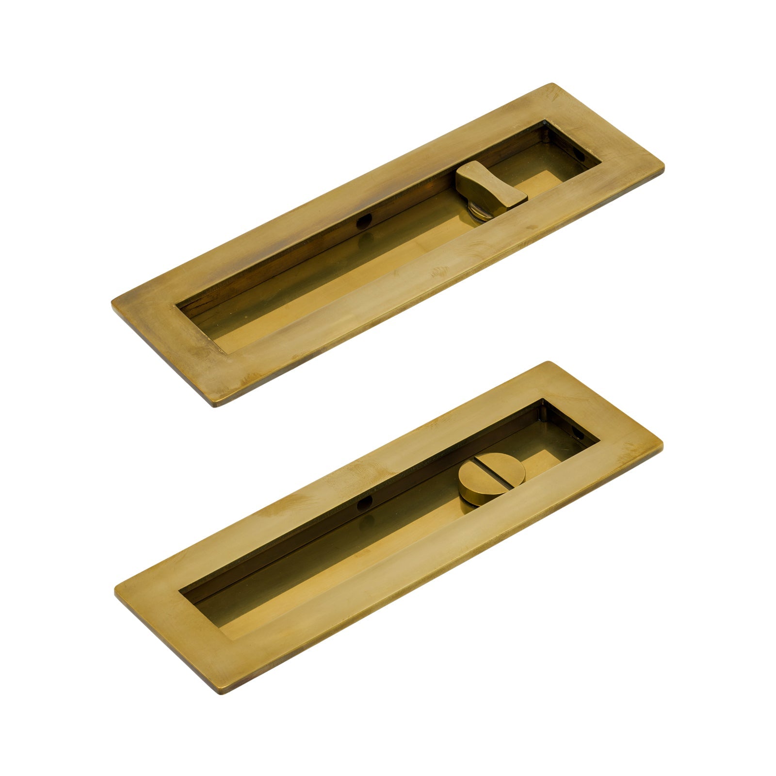 175mm Aged Brass Plain Rectangular Flush Pull - Privacy Set