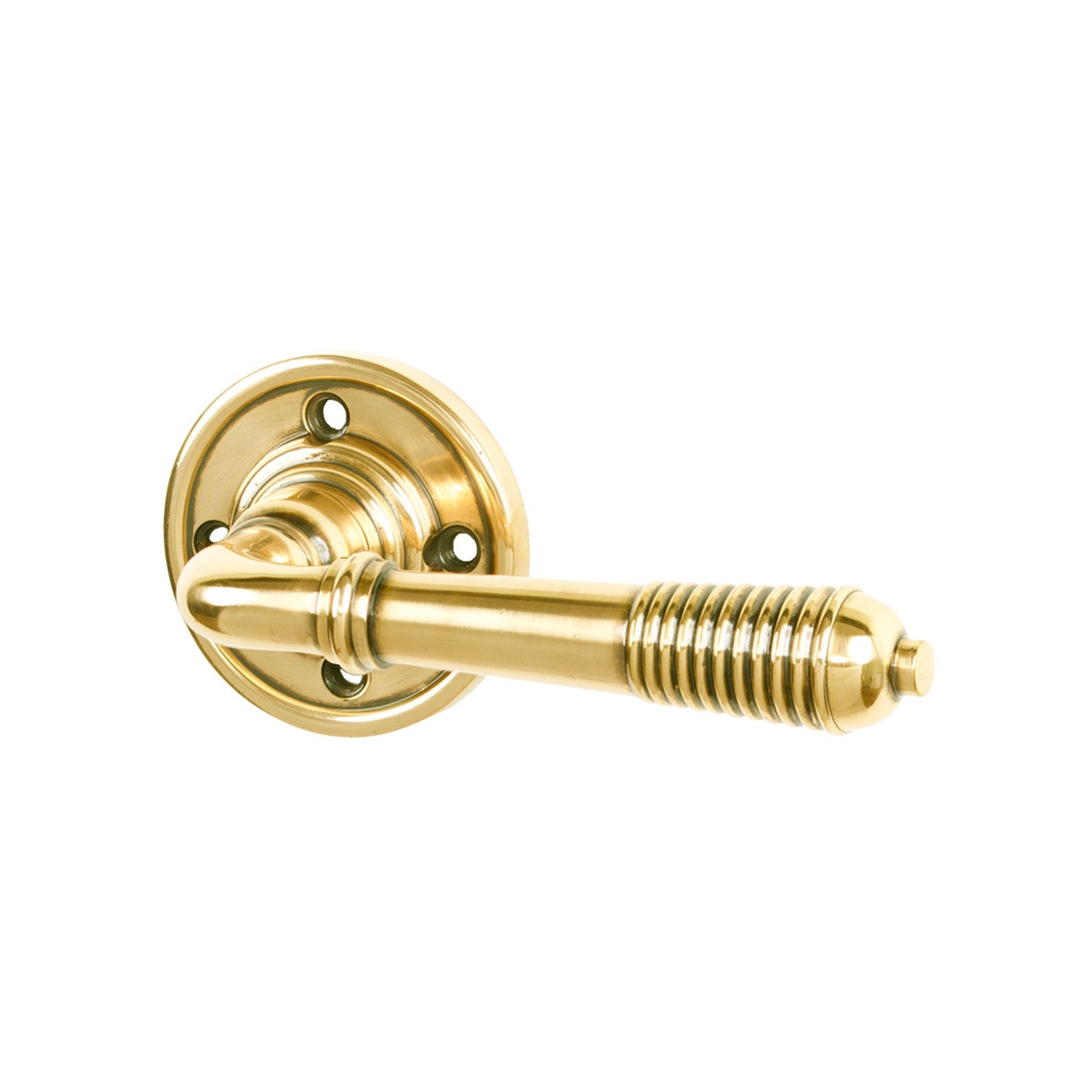 Aged Brass Reeded Lever on Rose Handles