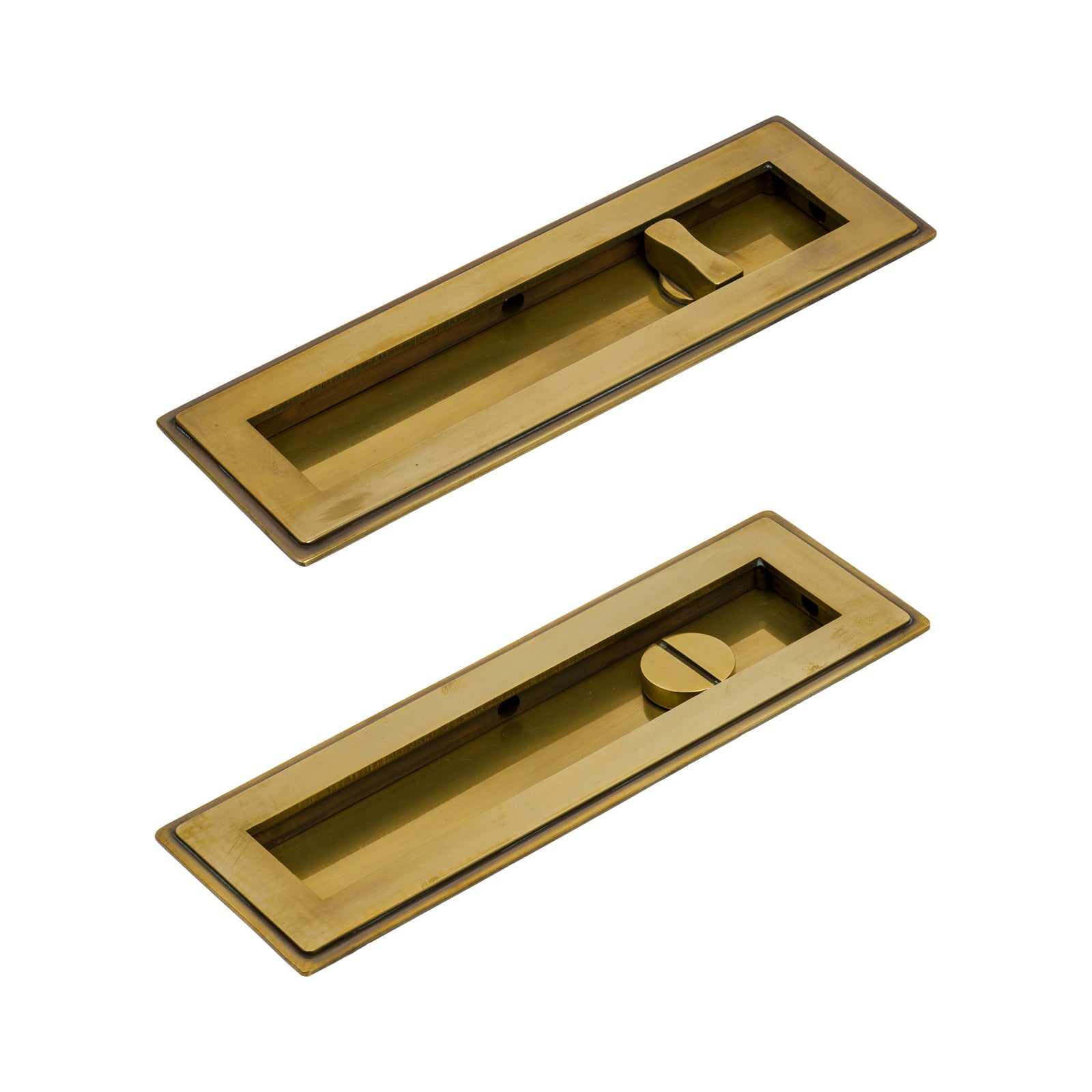 175mm Aged Brass Art Deco Rectangular Flush Pull - Privacy Set