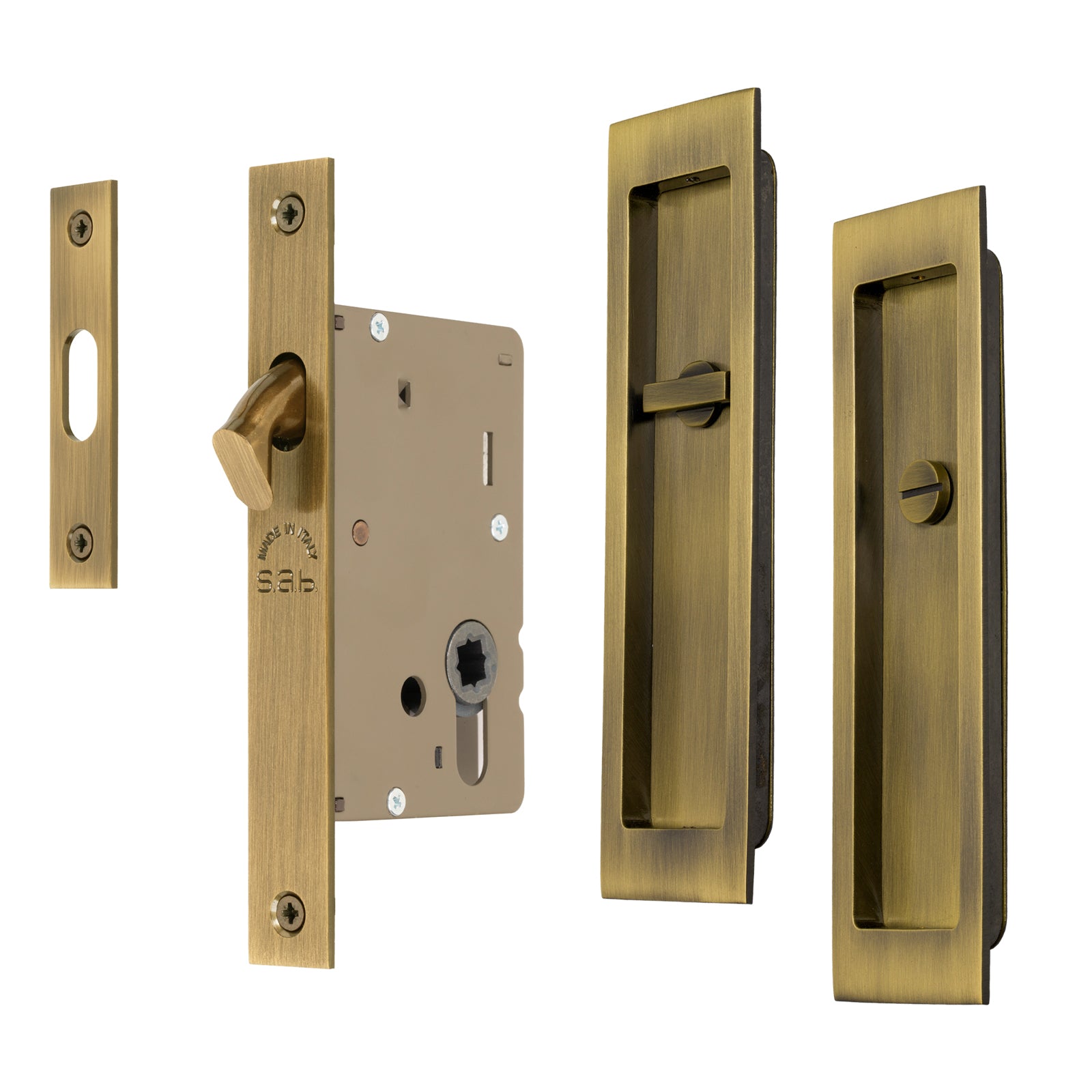 SHOW Aged Brass Rectangular Flush Pull Privacy Set