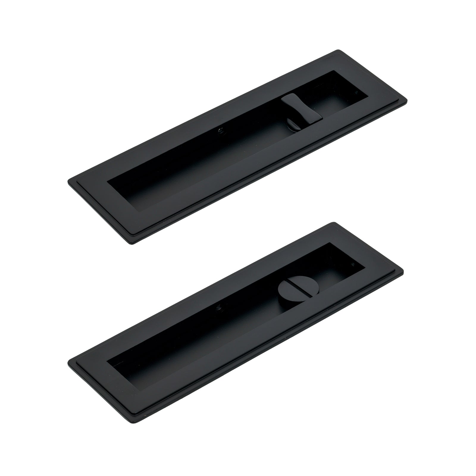 175mm Matt Black Art Deco Rectangular Flush Pull - Privacy Set