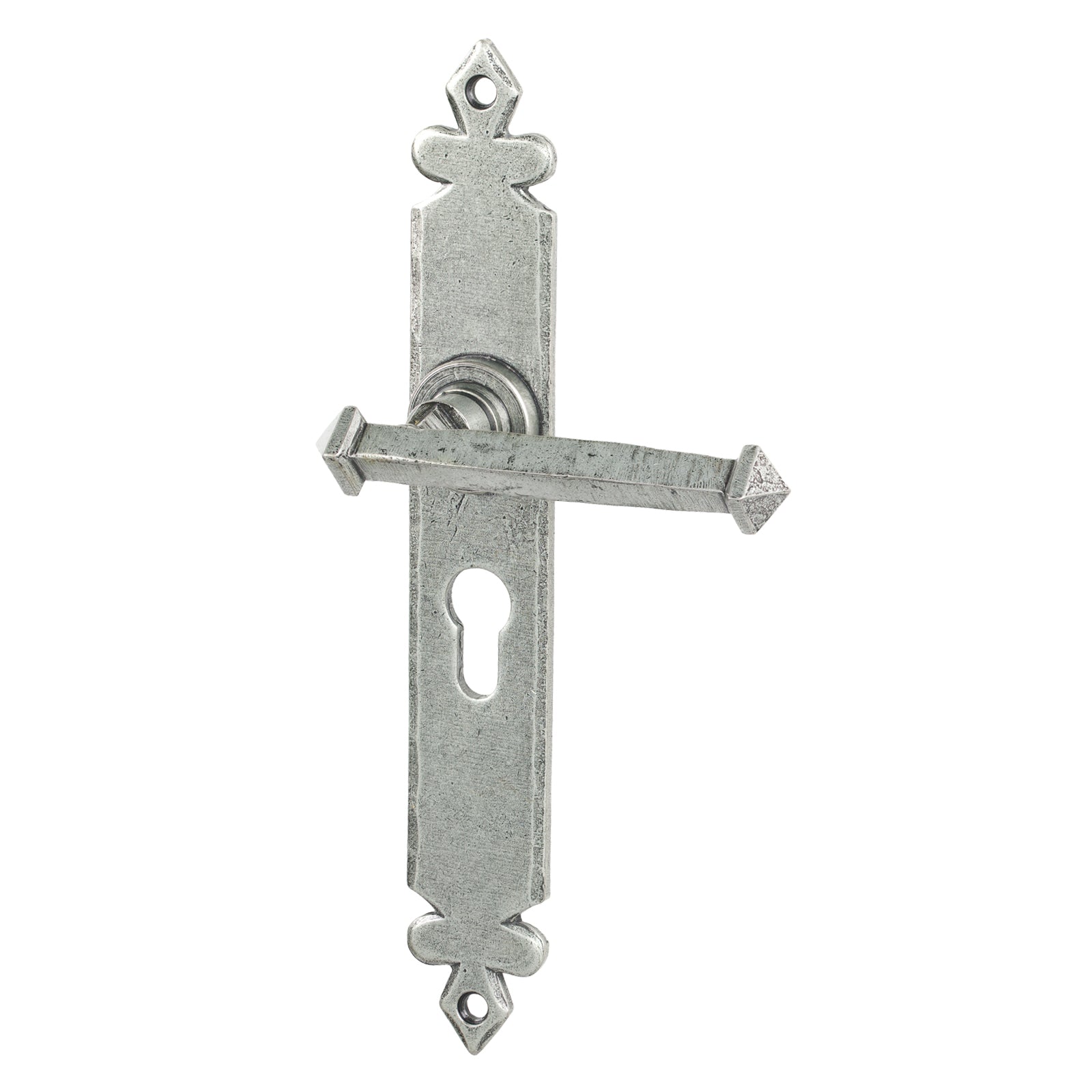 Pewter Euro Lock Tudor Lever Handles