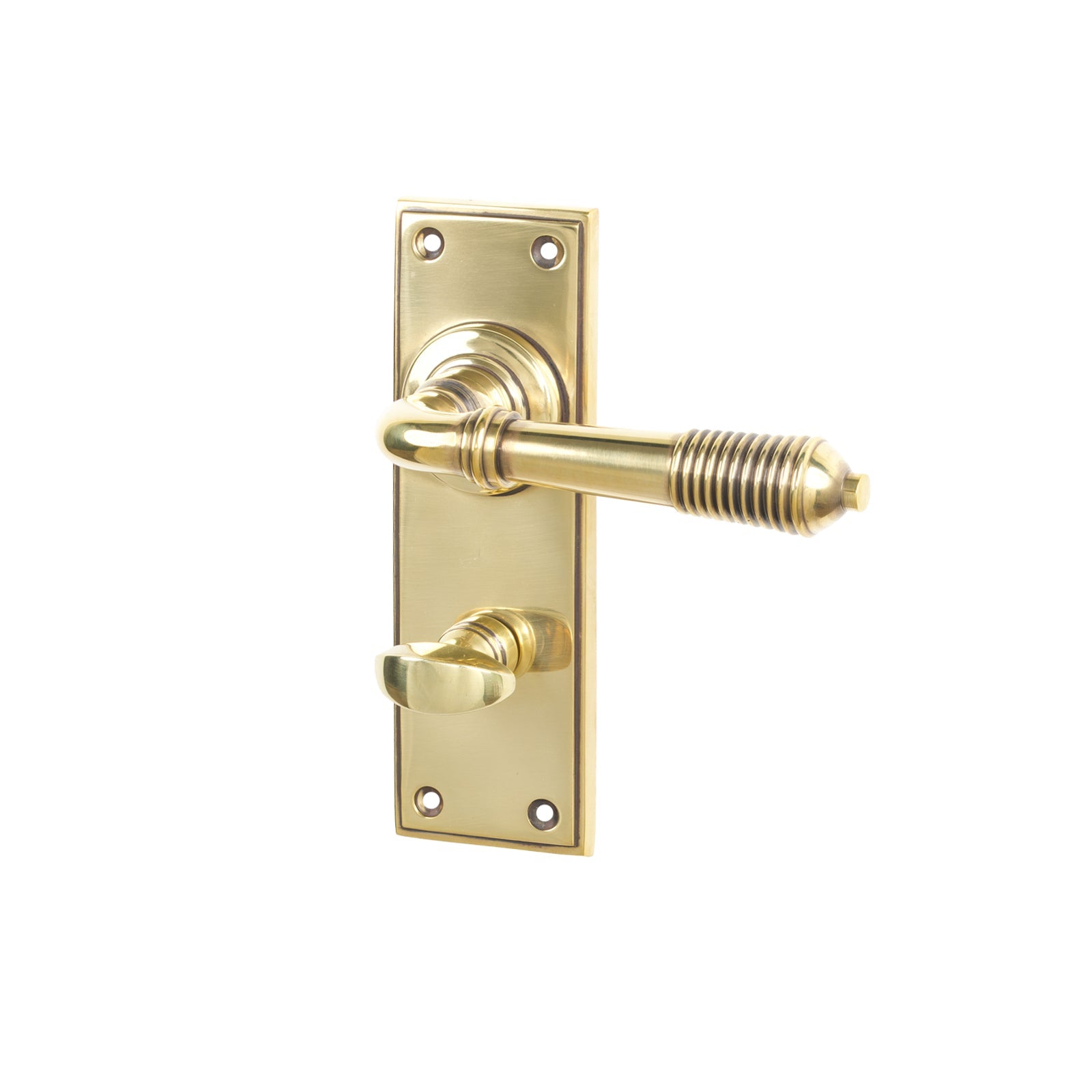 Aged Brass Bathroom Reeded Lever Handles