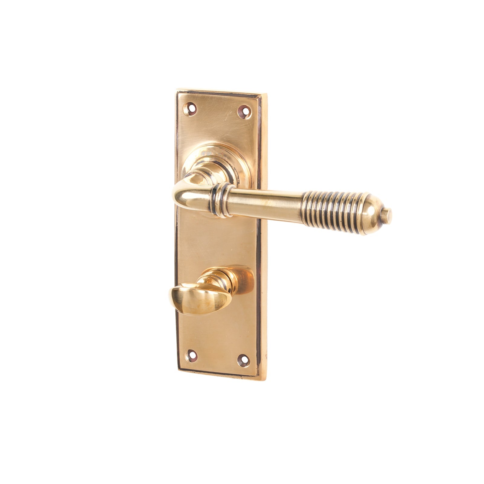 Polished Bronze Bathroom Reeded Lever Handles