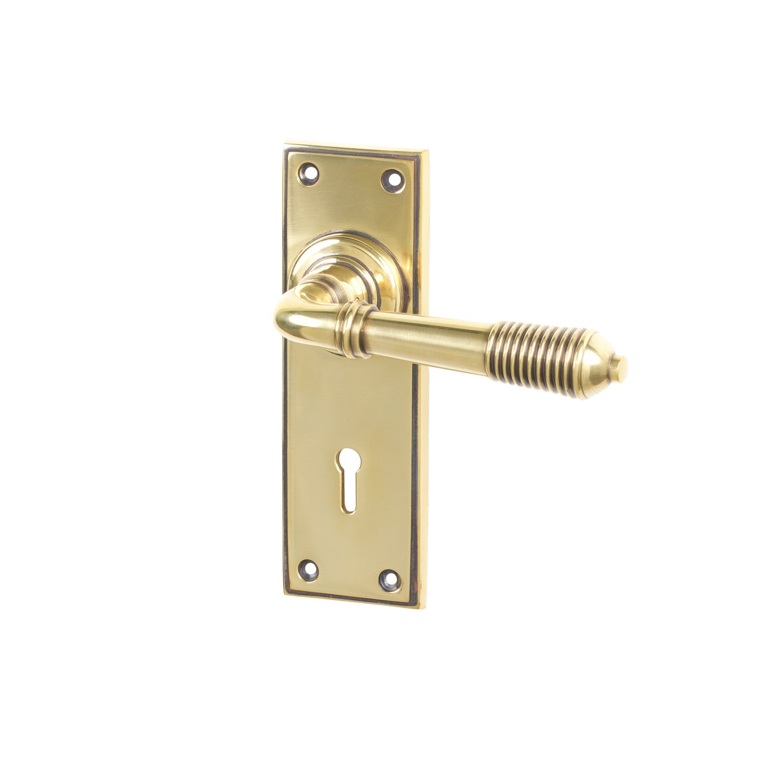 Aged Brass Lock Reeded Lever Handles