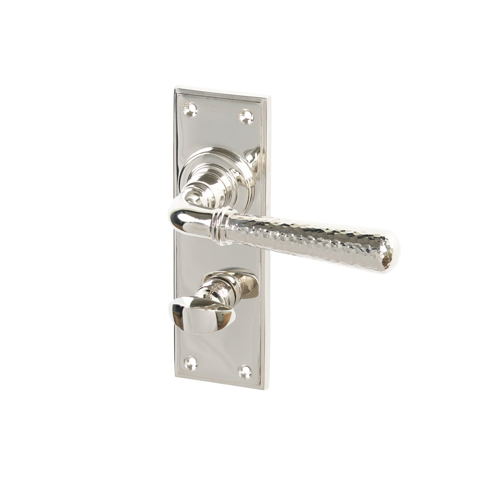 Polished Nickel Bathroom Hammered Newbury Lever Handles