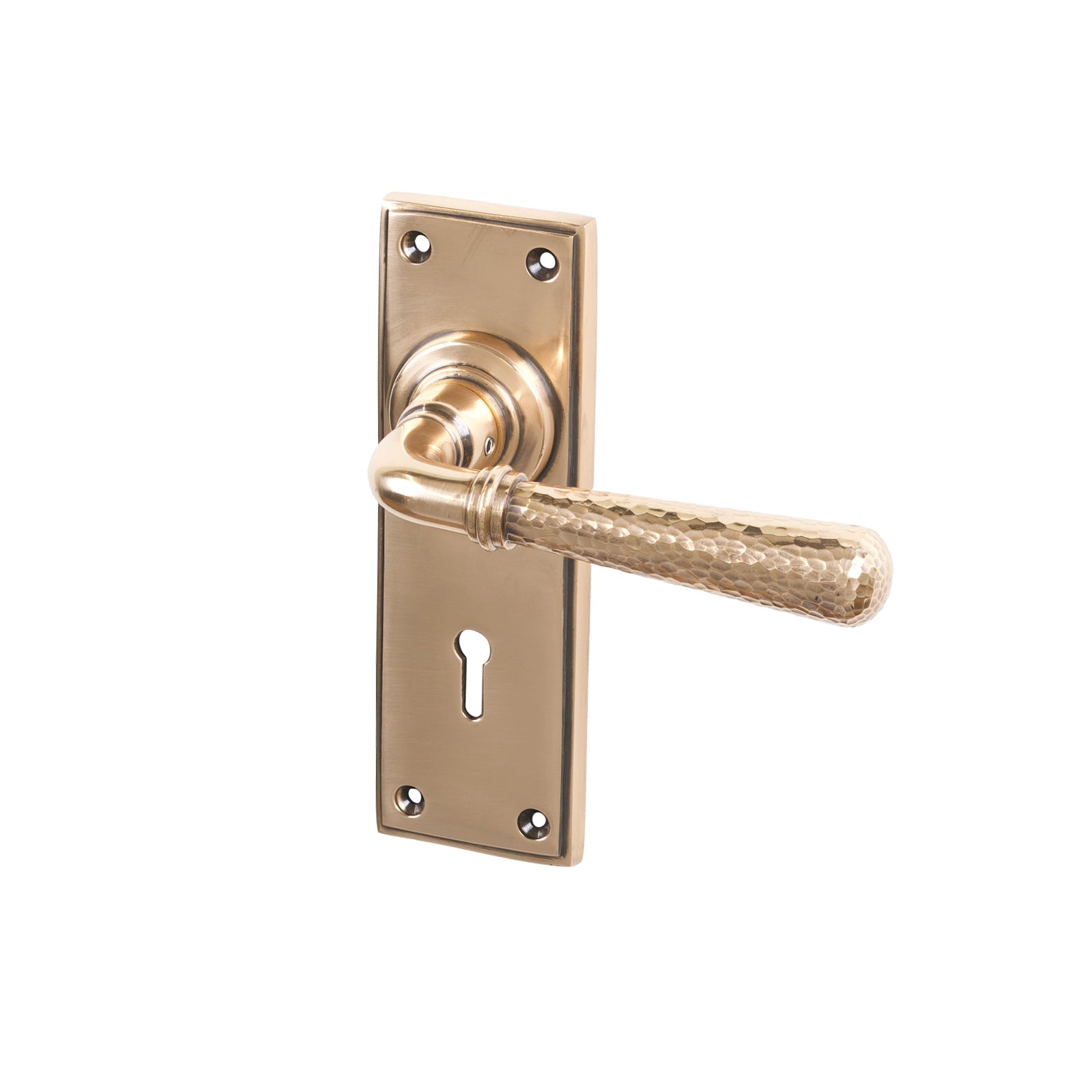 Polished Bronze Lock Hammered Newbury Lever Handles