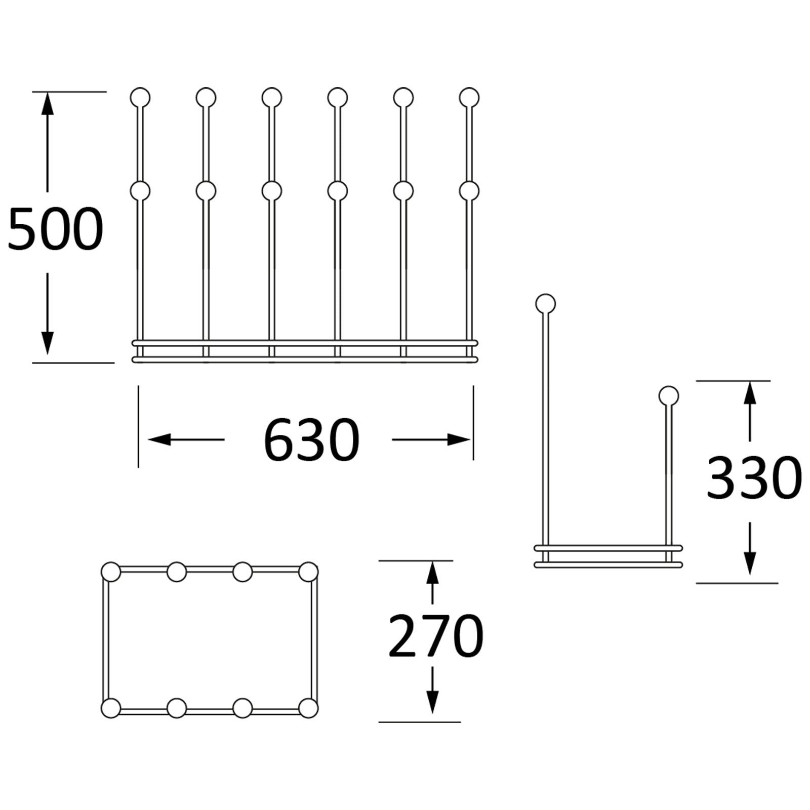 SHOW Techincal Dimensions of Six Pair Boot Rack