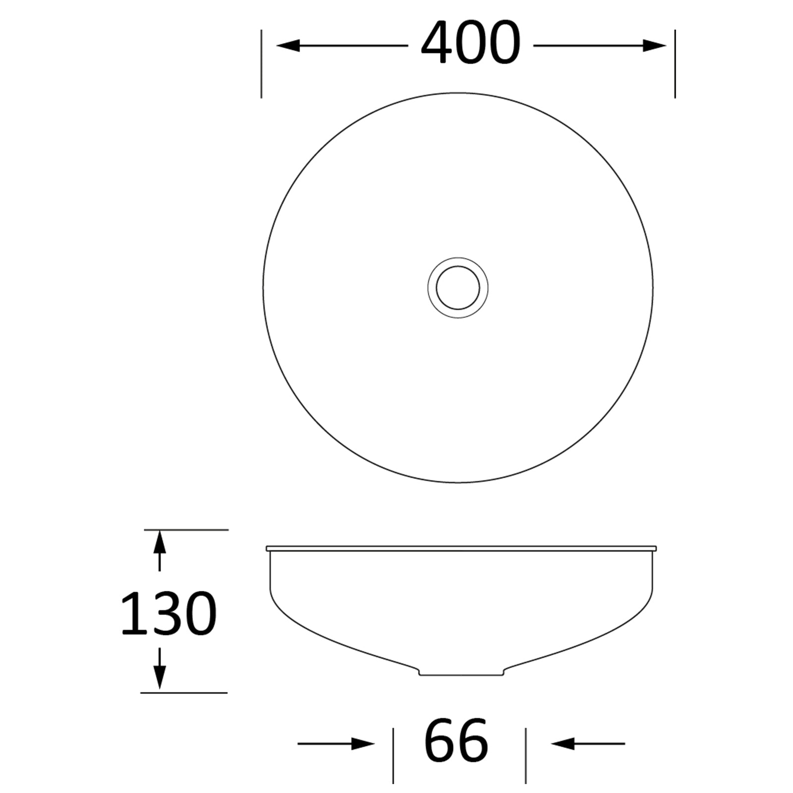 SHOW Techincal Dimensions of Smooth Round Sink