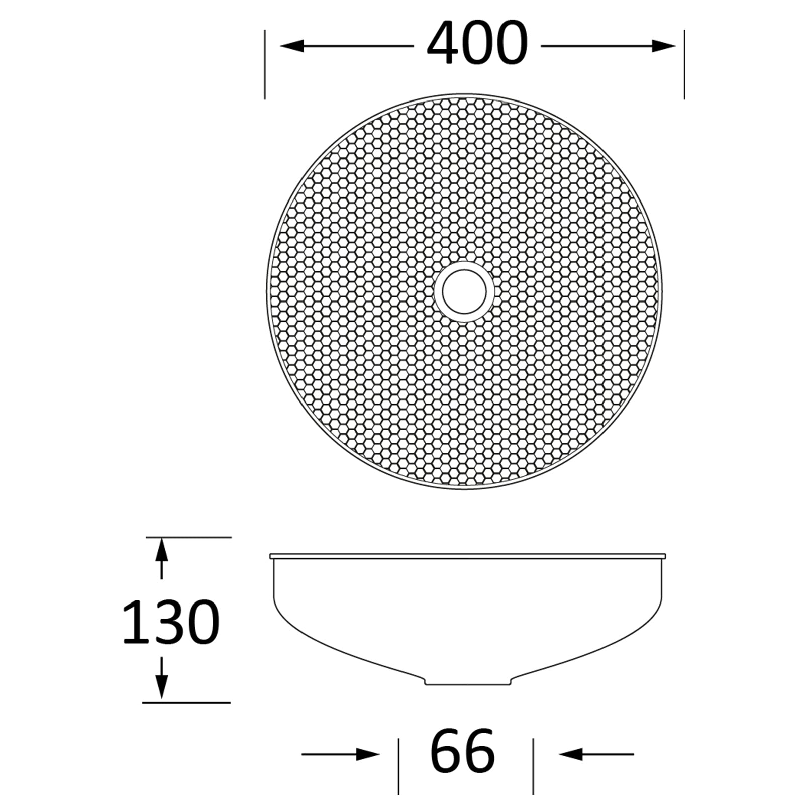 SHOW Techincal Dimensions of Hammered Round Sink