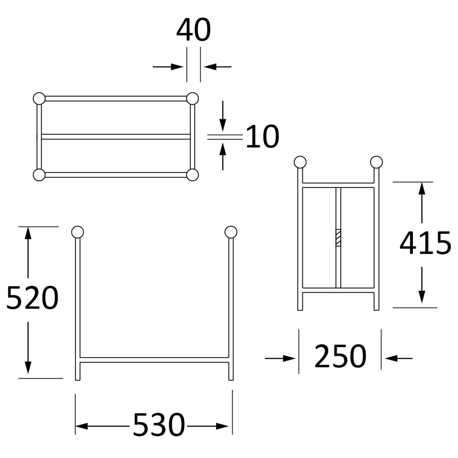 SHOW Techincal Dimensions of Rectangular Log Holder