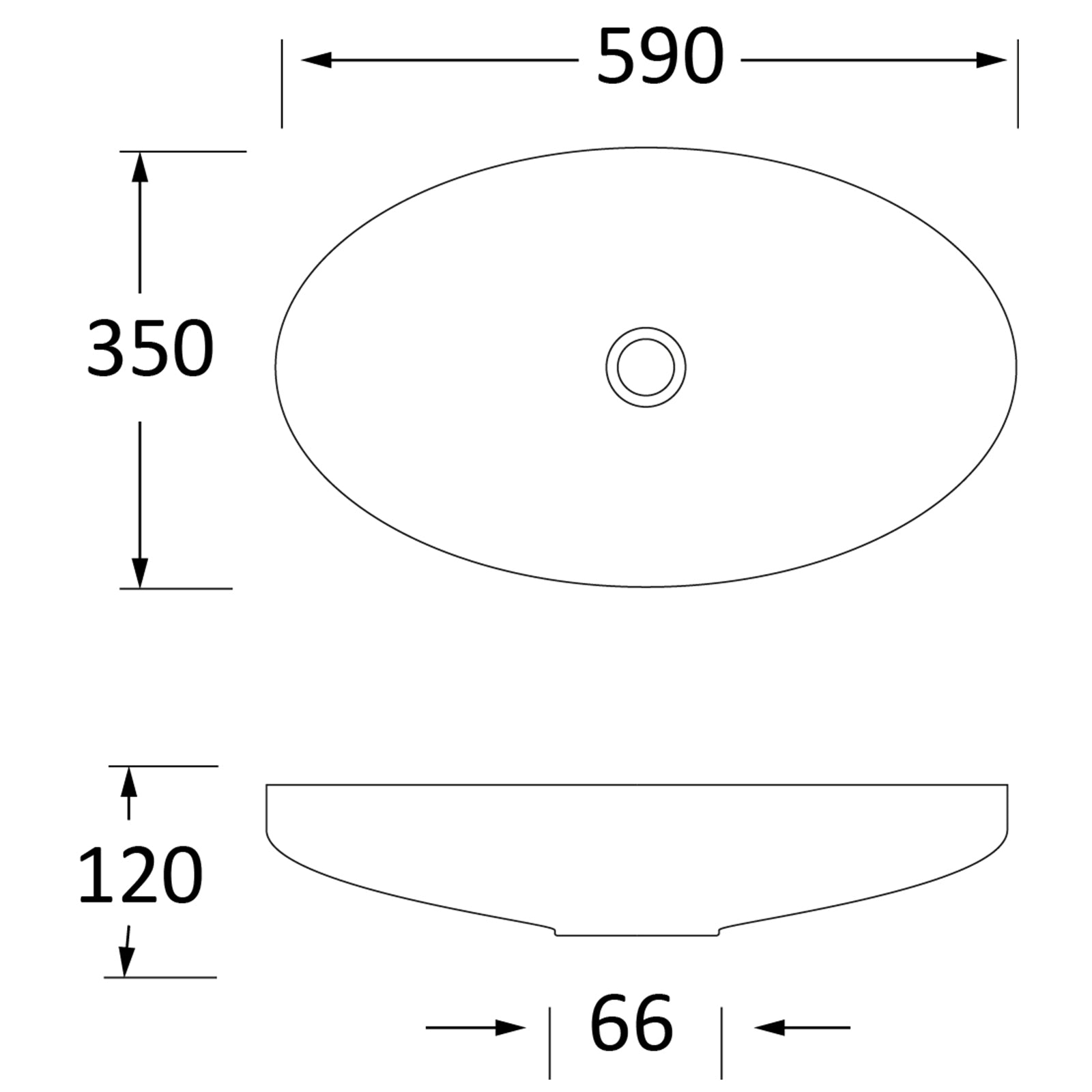 SHOW Techincal Dimensions of Smooth Oval Sink