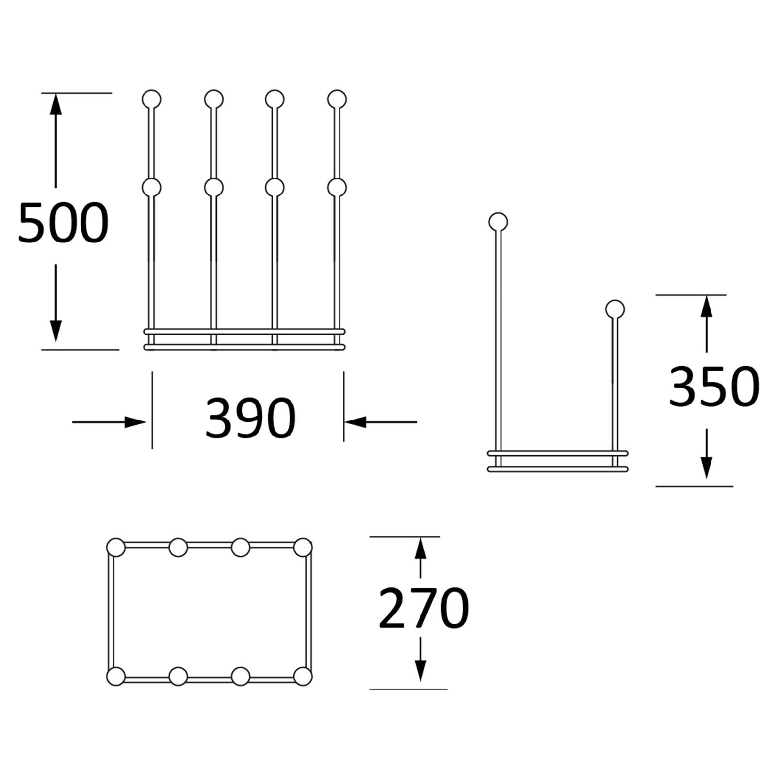 SHOW Techincal Dimensions of Four Pair Boot Rack