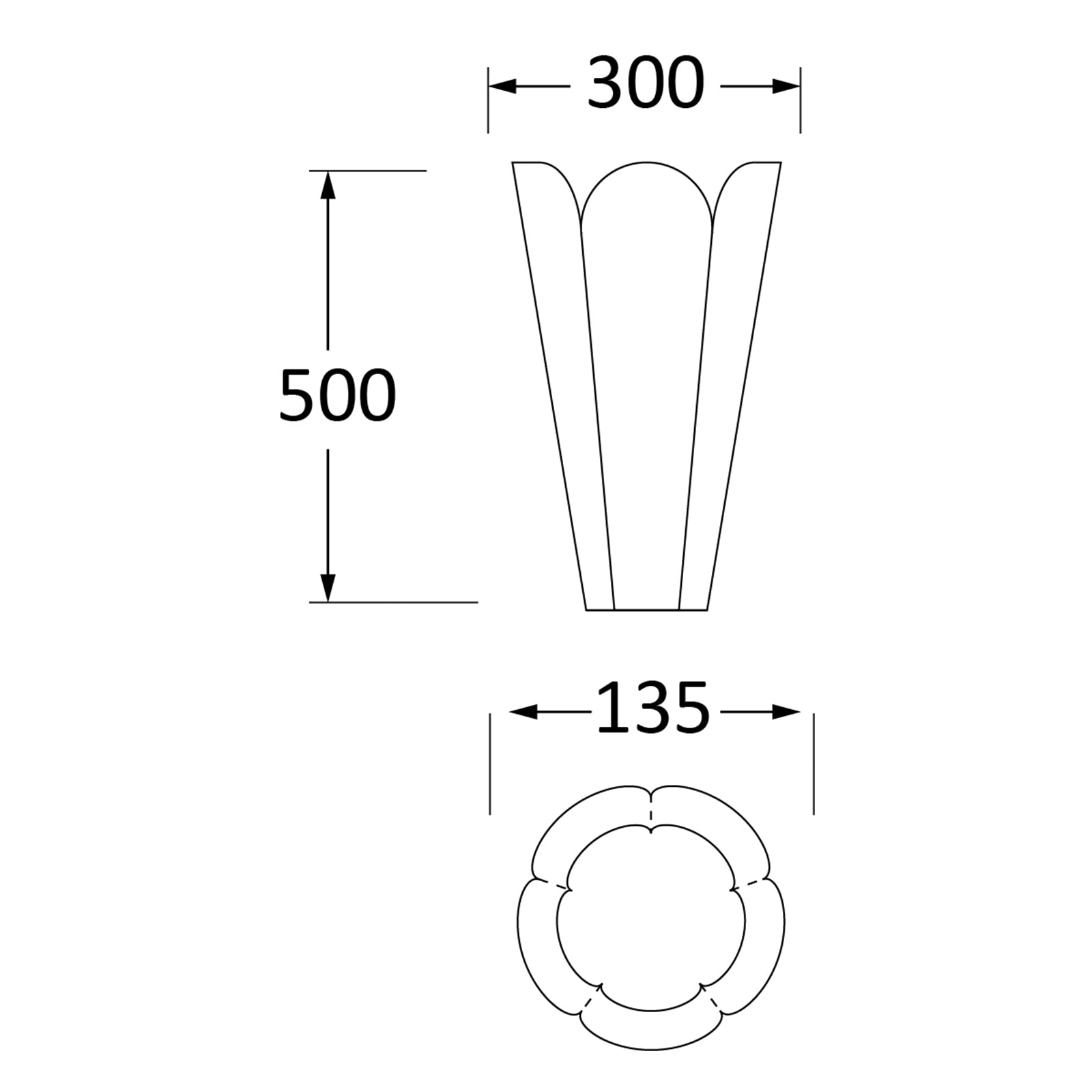 SHOW Techincal Dimensions of 30cm Flora Pot with Drainage holes