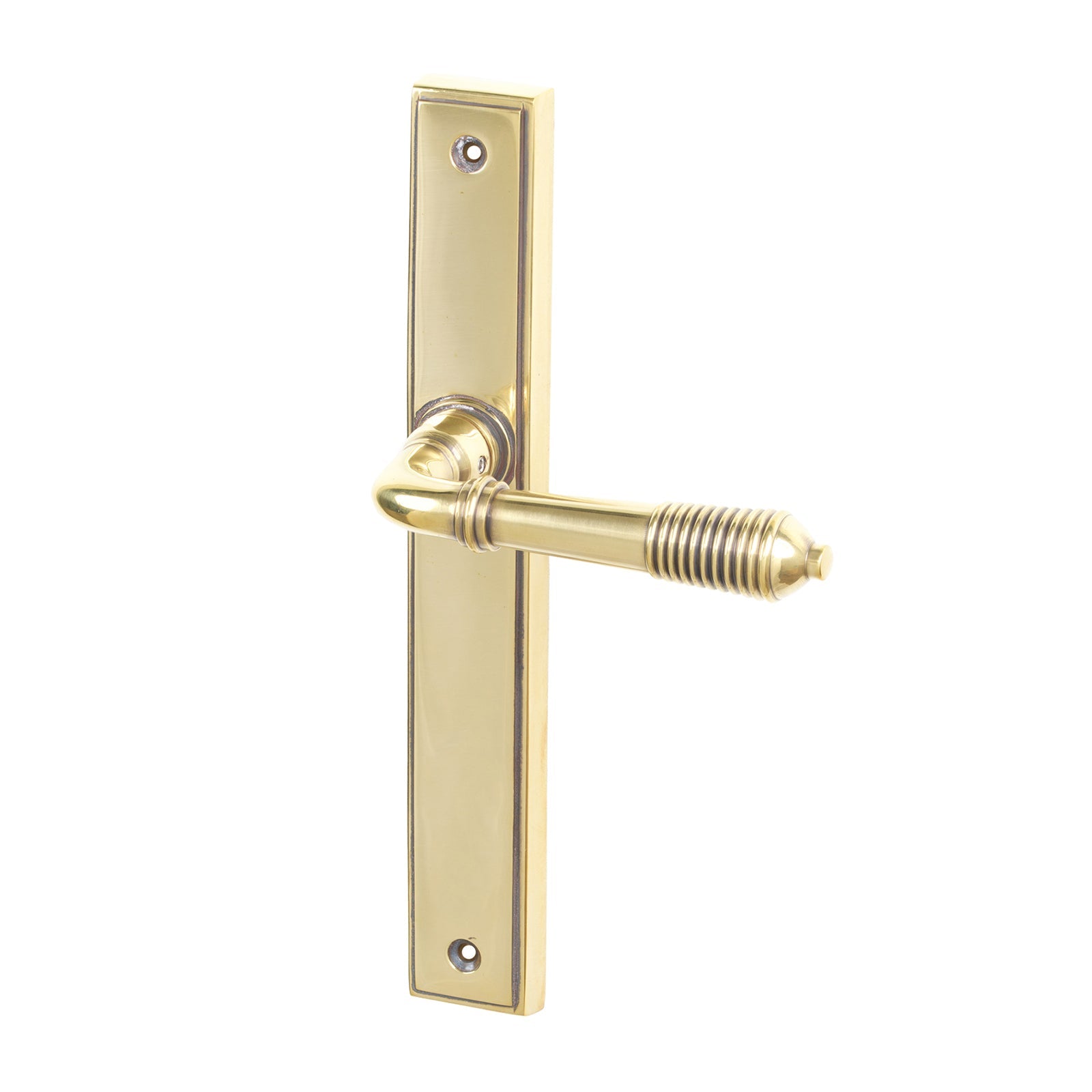 Aged Brass Latch Reeded Slimline Multipoint Door Handle