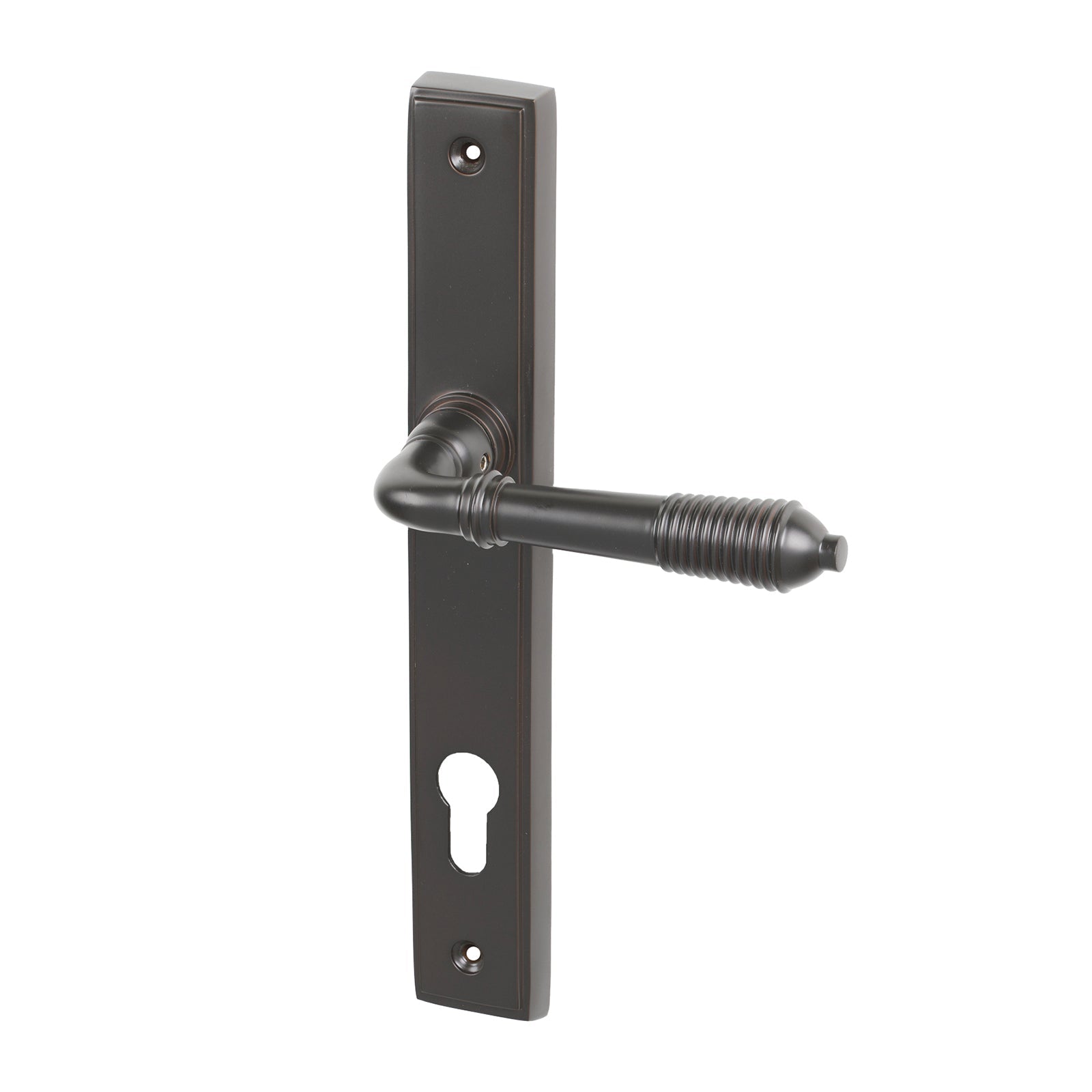 Aged Bronze Lock Reeded Slimline Multipoint Door Handle