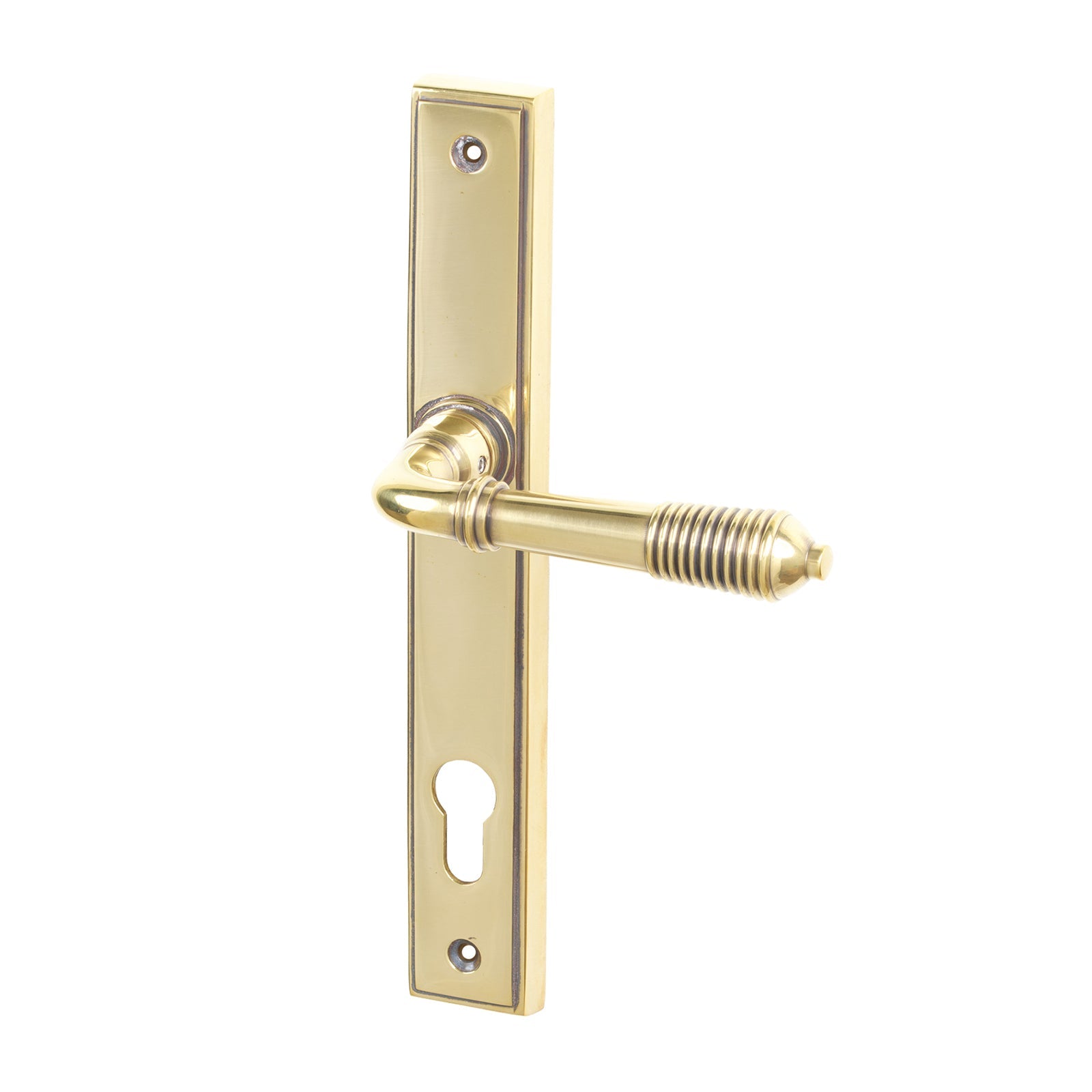 Aged Brass Lock Reeded Slimline Multipoint Door Handle