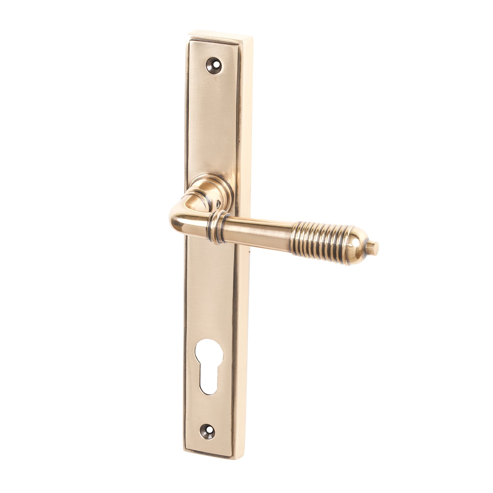 SHOW Polished Bronze Lock Reeded Slimline Multipoint Door Handle