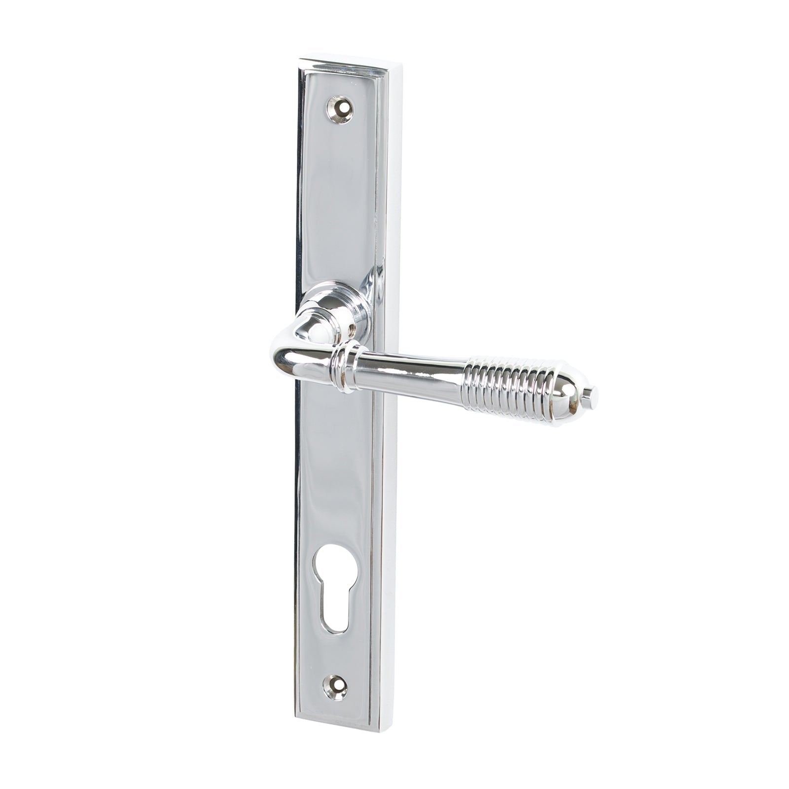 Polished Chrome Lock Reeded Slimline Multipoint Door Handle