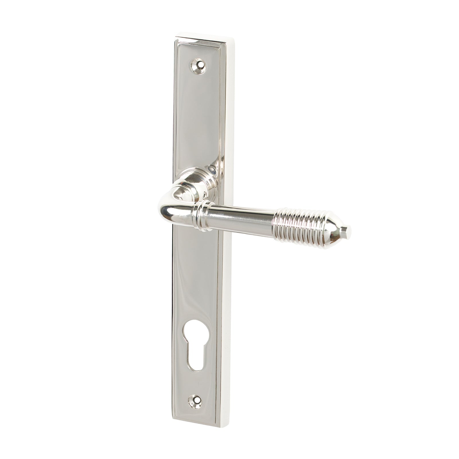 SHOW Polished Nickel Lock Reeded Slimline Multipoint Door Handle