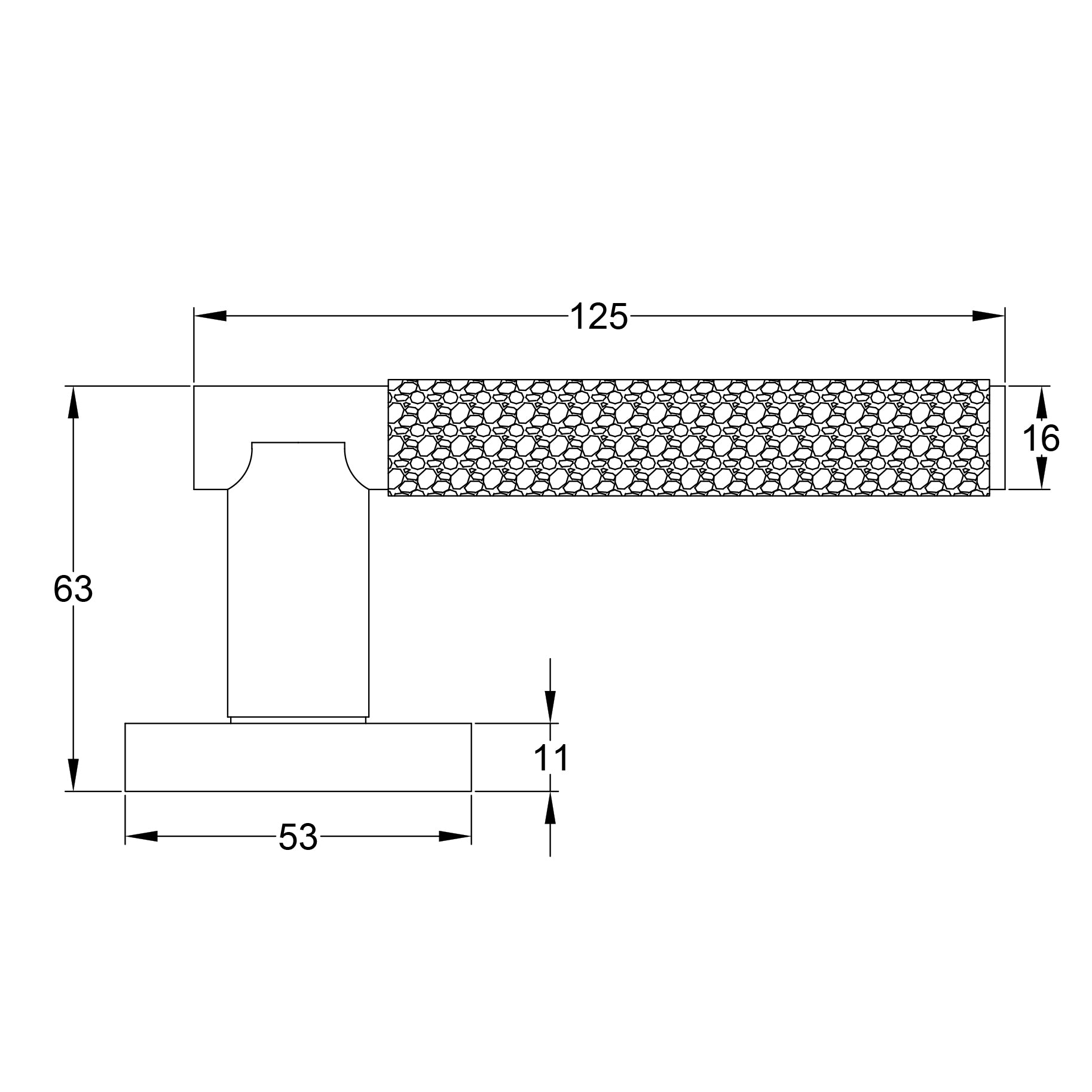 SHOW Technical Drawing of Hammered Lever On Rose Door Handle