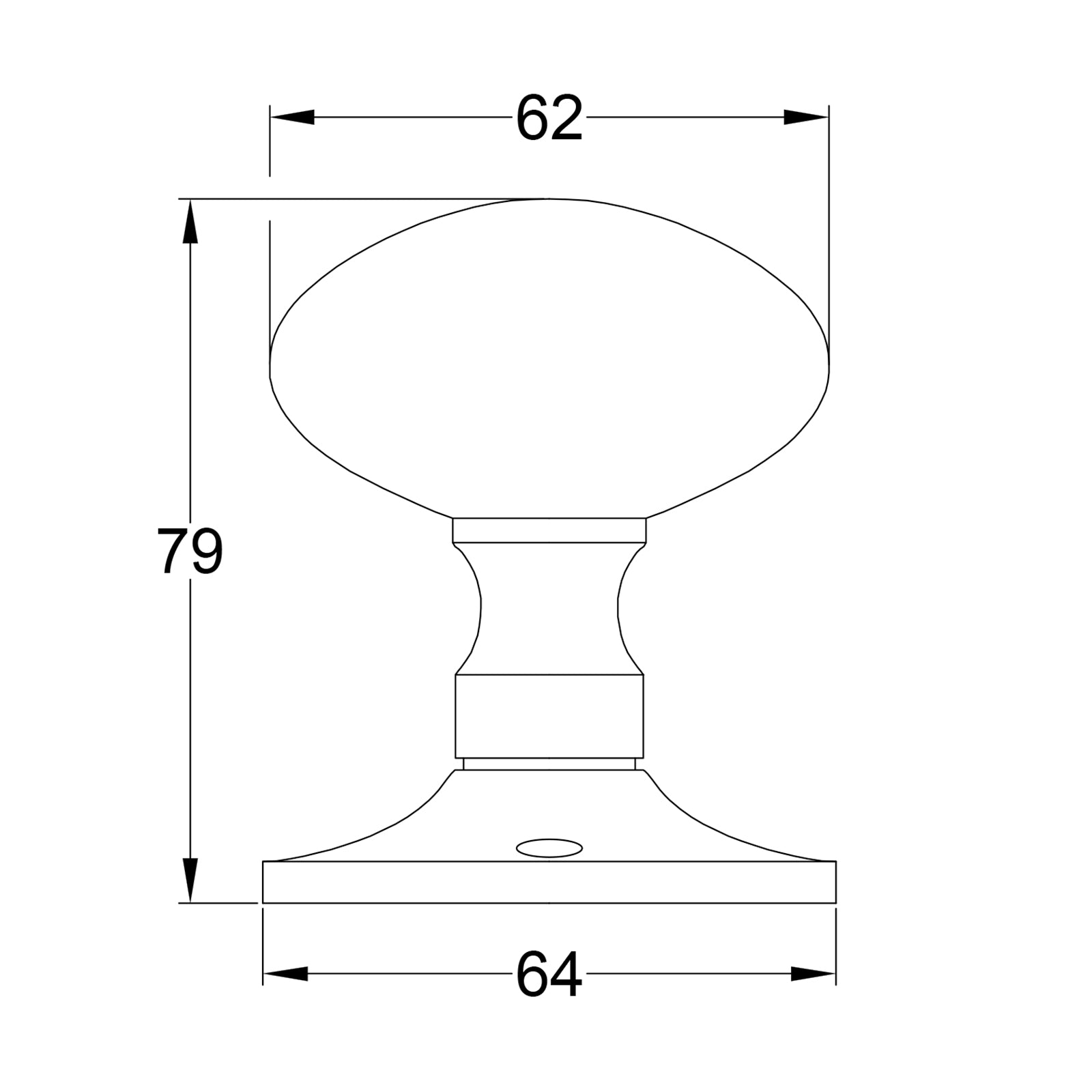 SHOW Technical Drawing of Mayfair Door Knob on Rose 