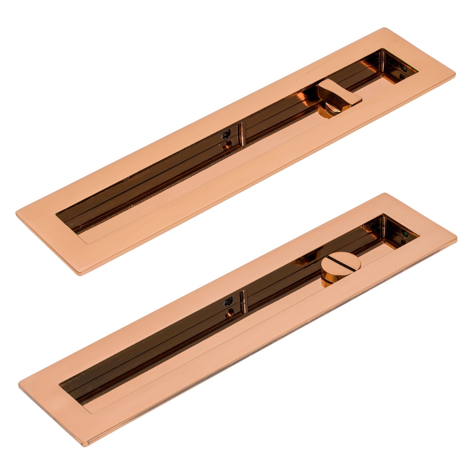 250mm Polished Bronze Plain Rectangular Flush Pull - Privacy Set