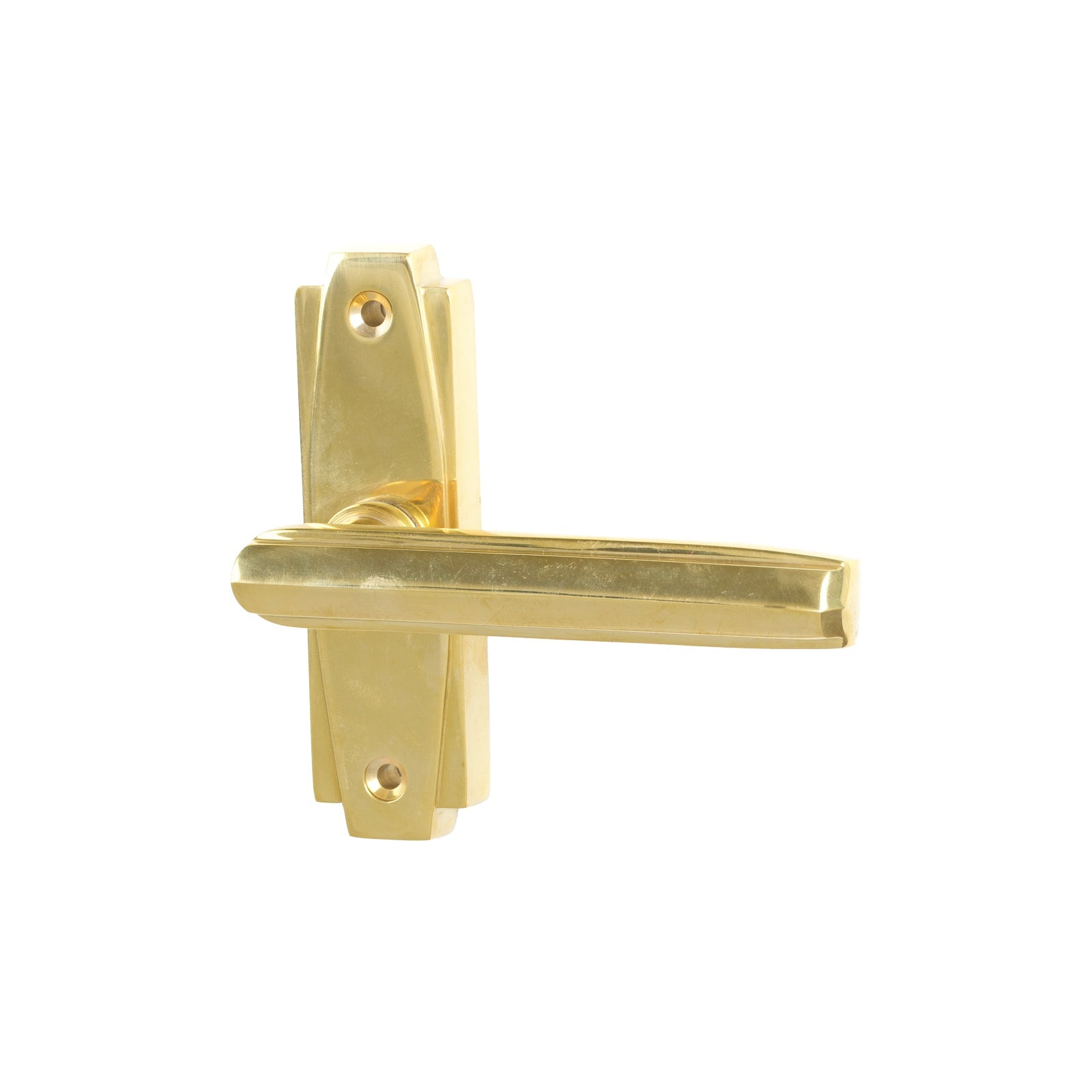 Polished Brass Art Deco Lever on Rose Handles