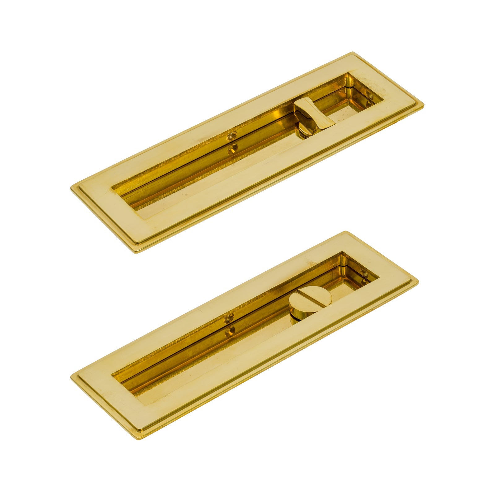 175mm Polished Brass Art Deco Rectangular Flush Pull - Privacy Set