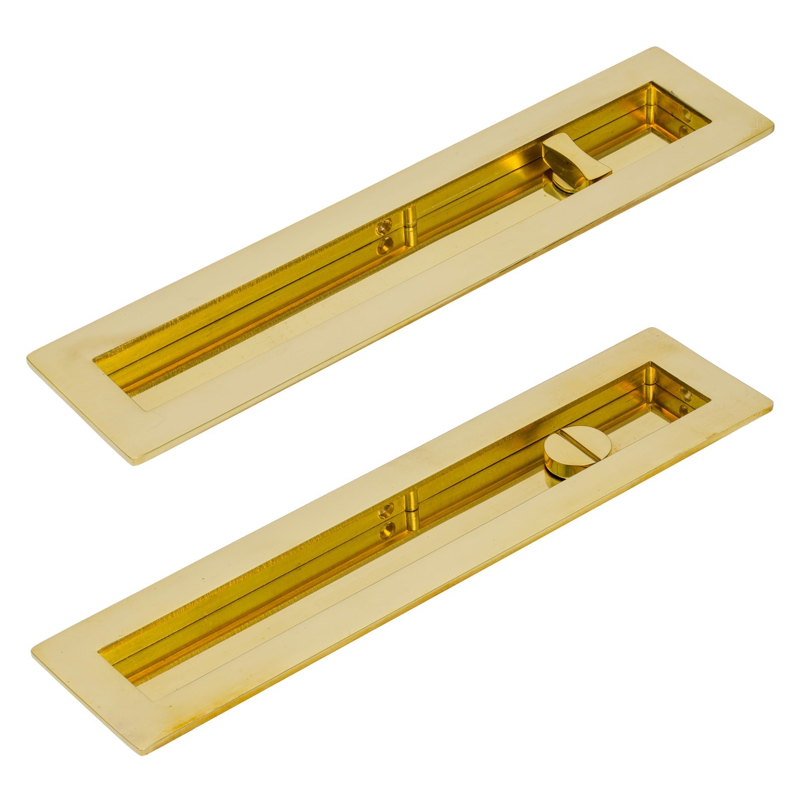 250mm Polished Brass Plain Rectangular Flush Pull - Privacy Set