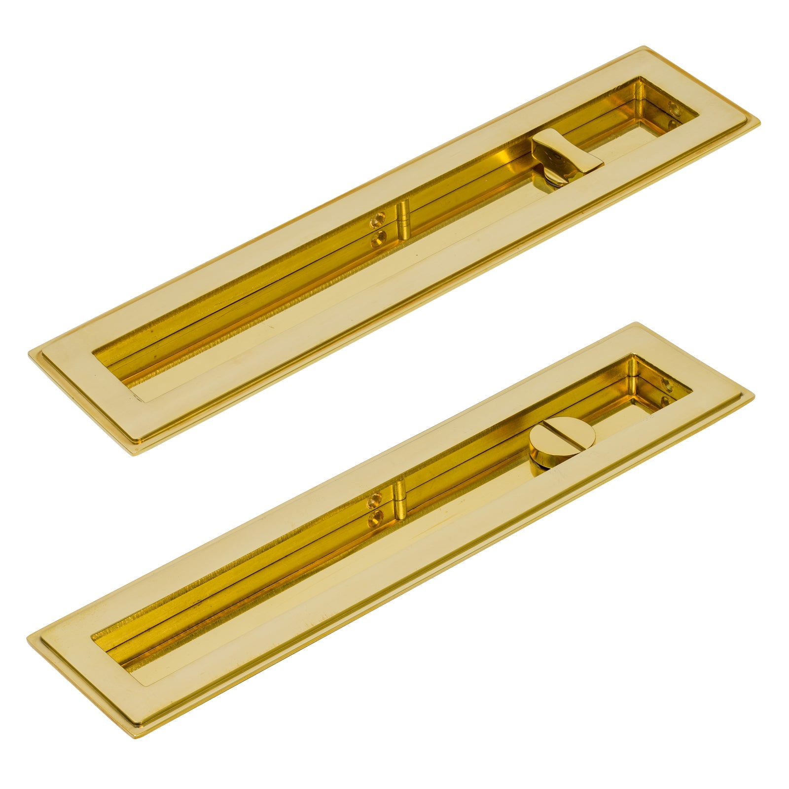 250mm Polished Brass Art Deco Rectangular Flush Pull - Privacy Set