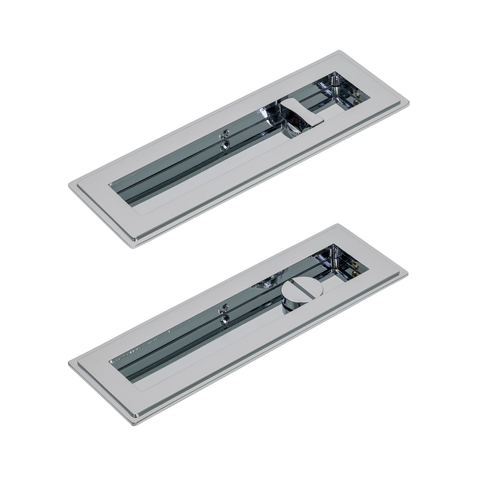 175mm Polished Chrome Art Deco Rectangular Flush Pull - Privacy Set