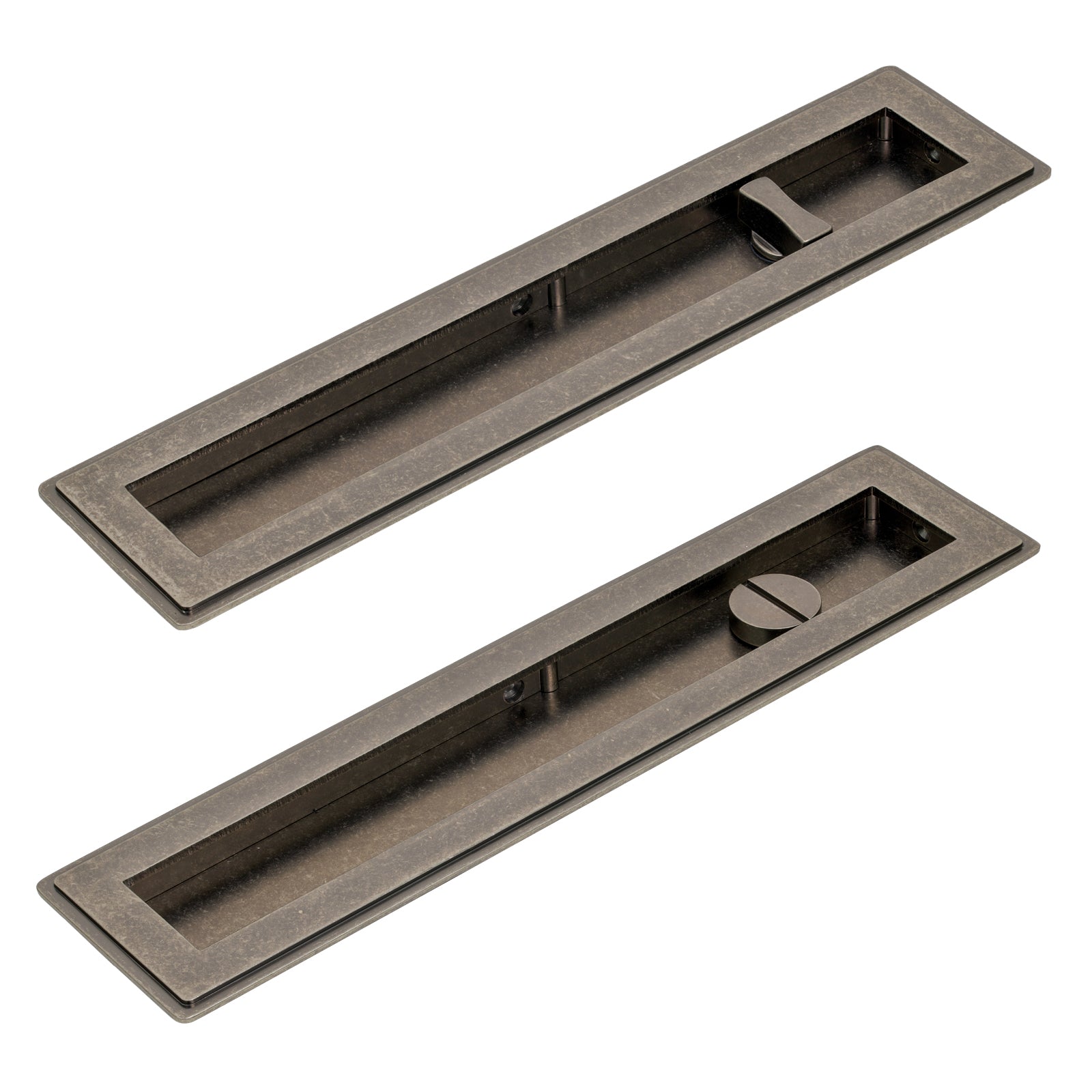 250mm Pewter Art Deco Rectangular Flush Pull - Privacy Set