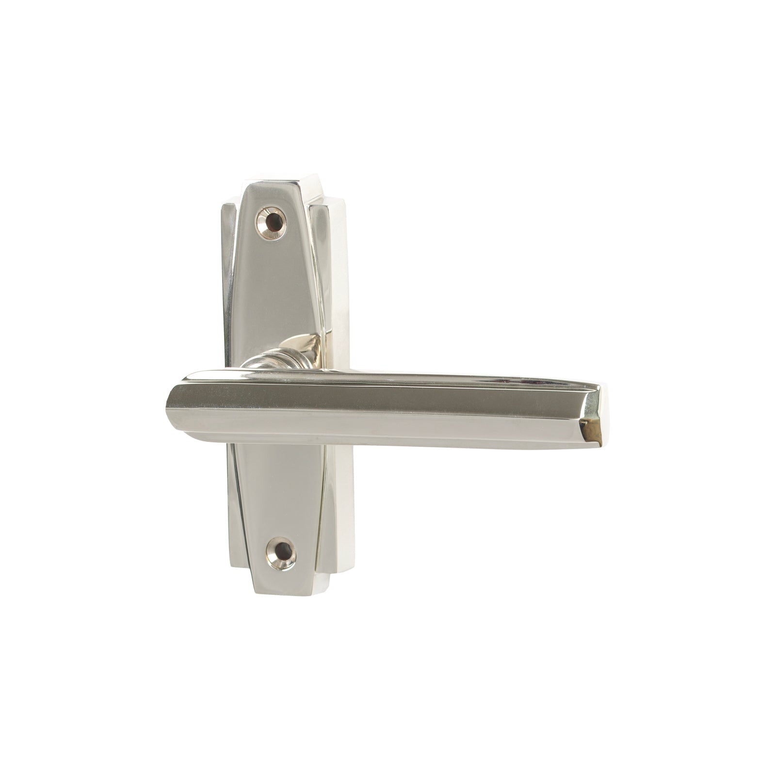 Polished Nickel Art Deco Lever on Rose Handles