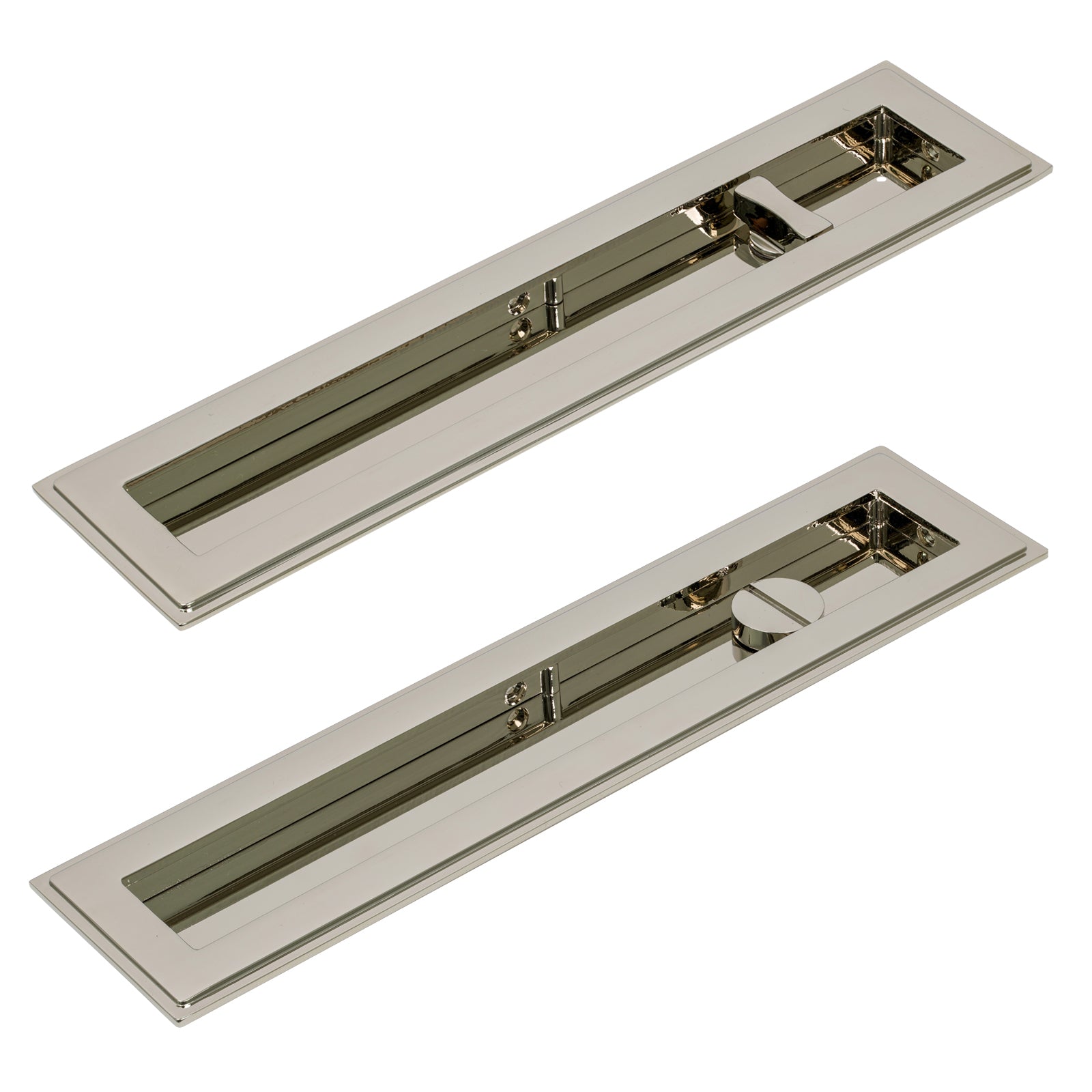 250mm Polished Nickel Art Deco Rectangular Flush Pull - Privacy Set