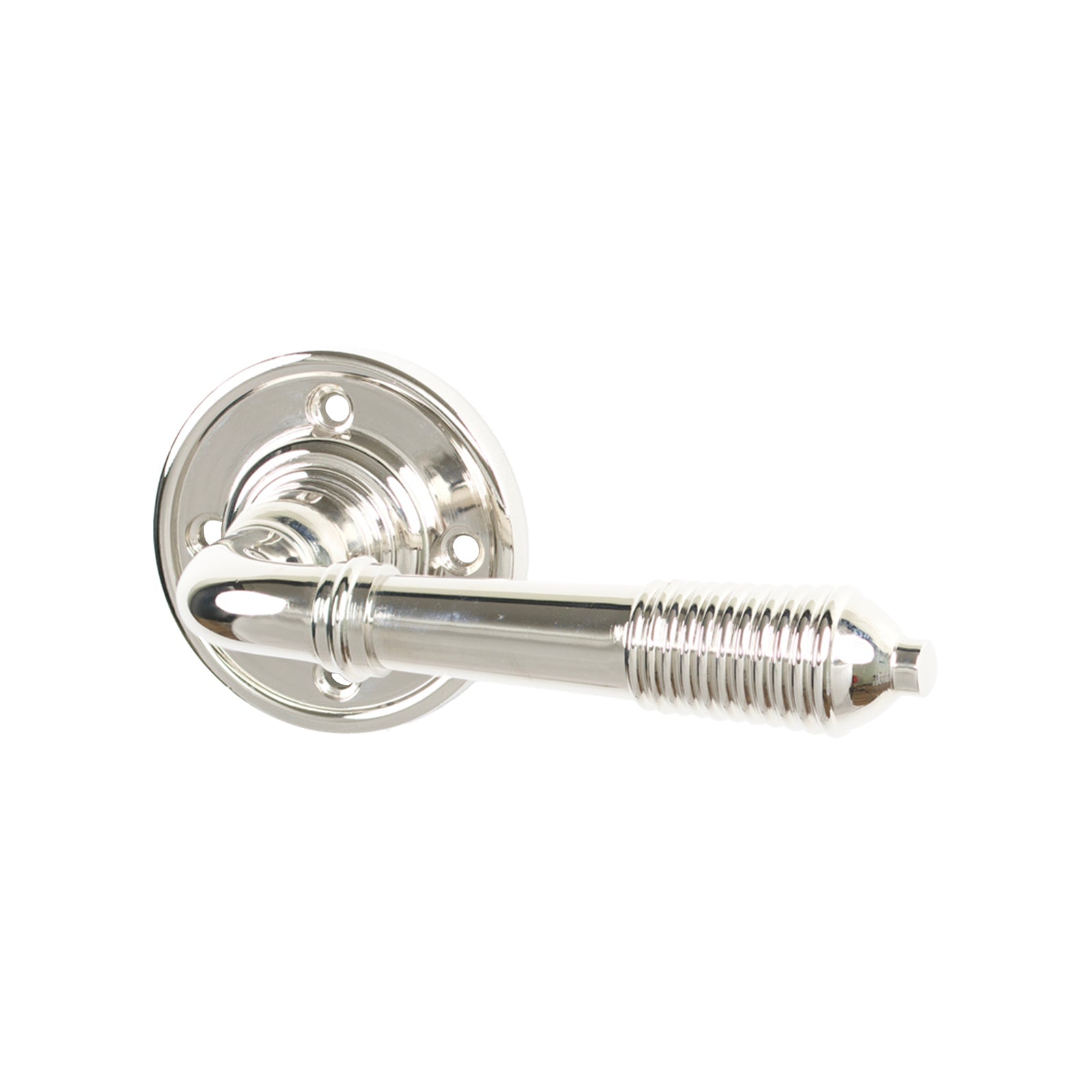 Polished Nickel Reeded Lever on Rose Handles