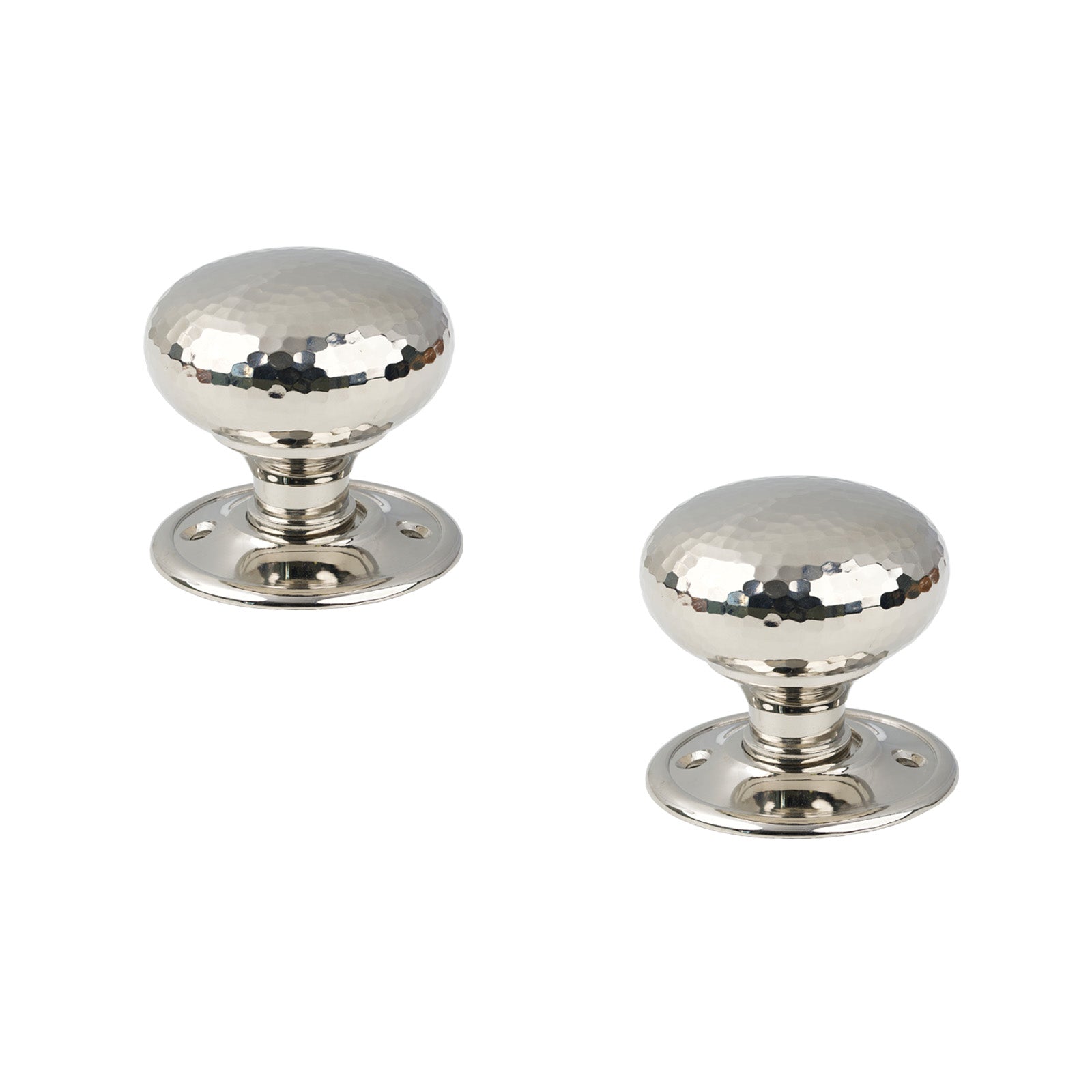 Polished Nickel Hammered Mushroom Mortice Knobs