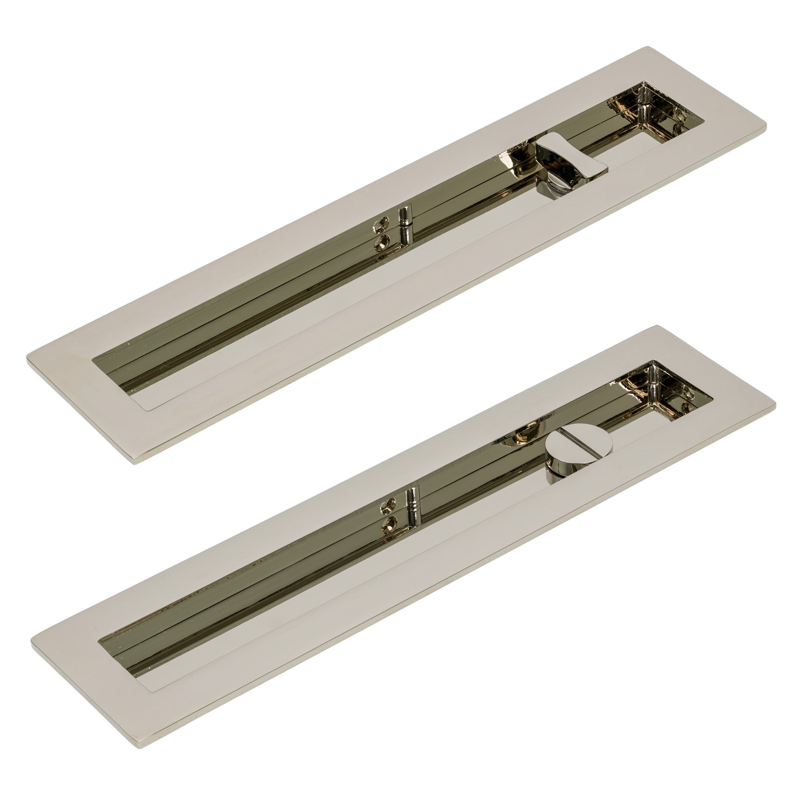 250mm Polished Nickel Plain Rectangular Flush Pull - Privacy Set