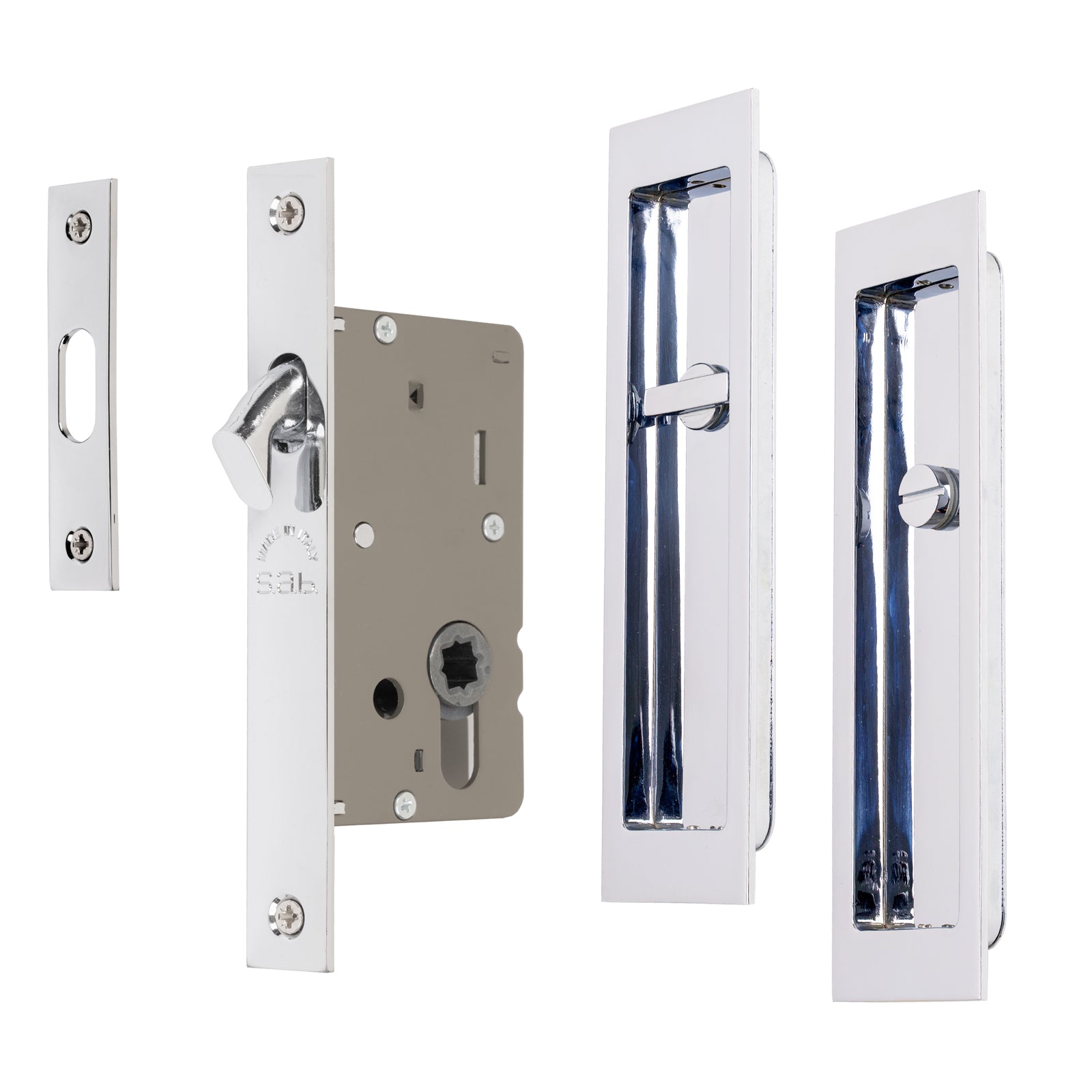 SHOW Polished Chrome Rectangular Flush Pull Privacy Set