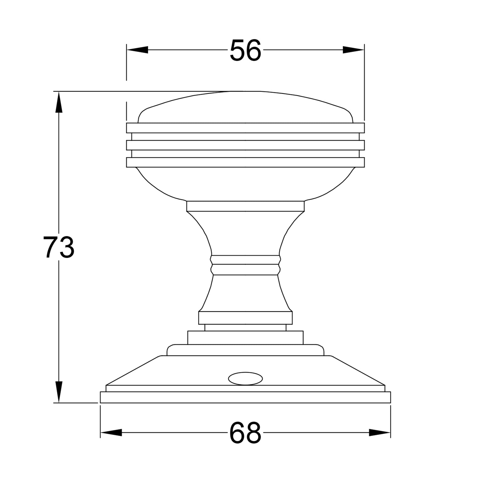 SHOW Technical Drawing of Richmond Door Knob on Rose