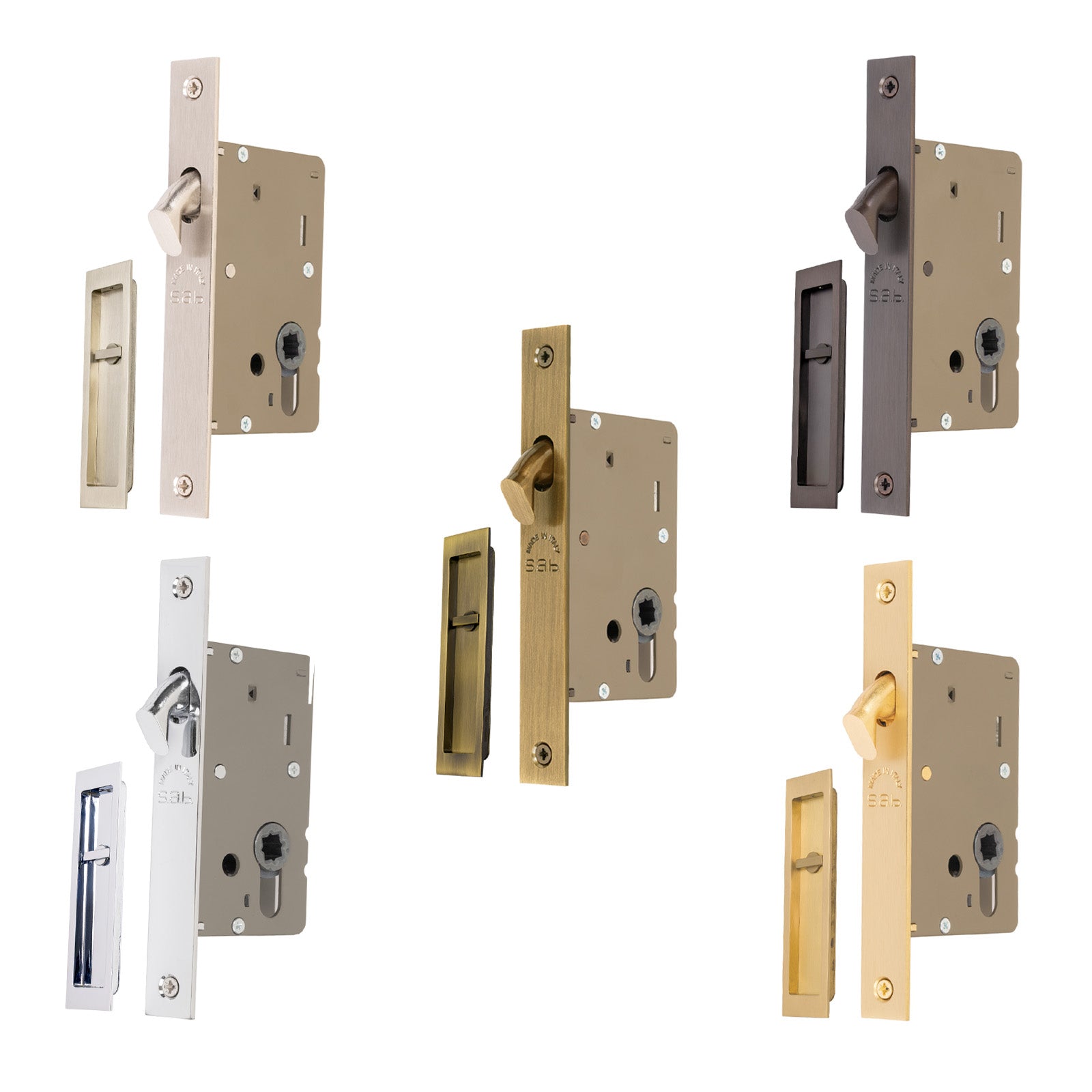 Sliding Door Lock Set with Rectangle Privacy Turn in all finishes