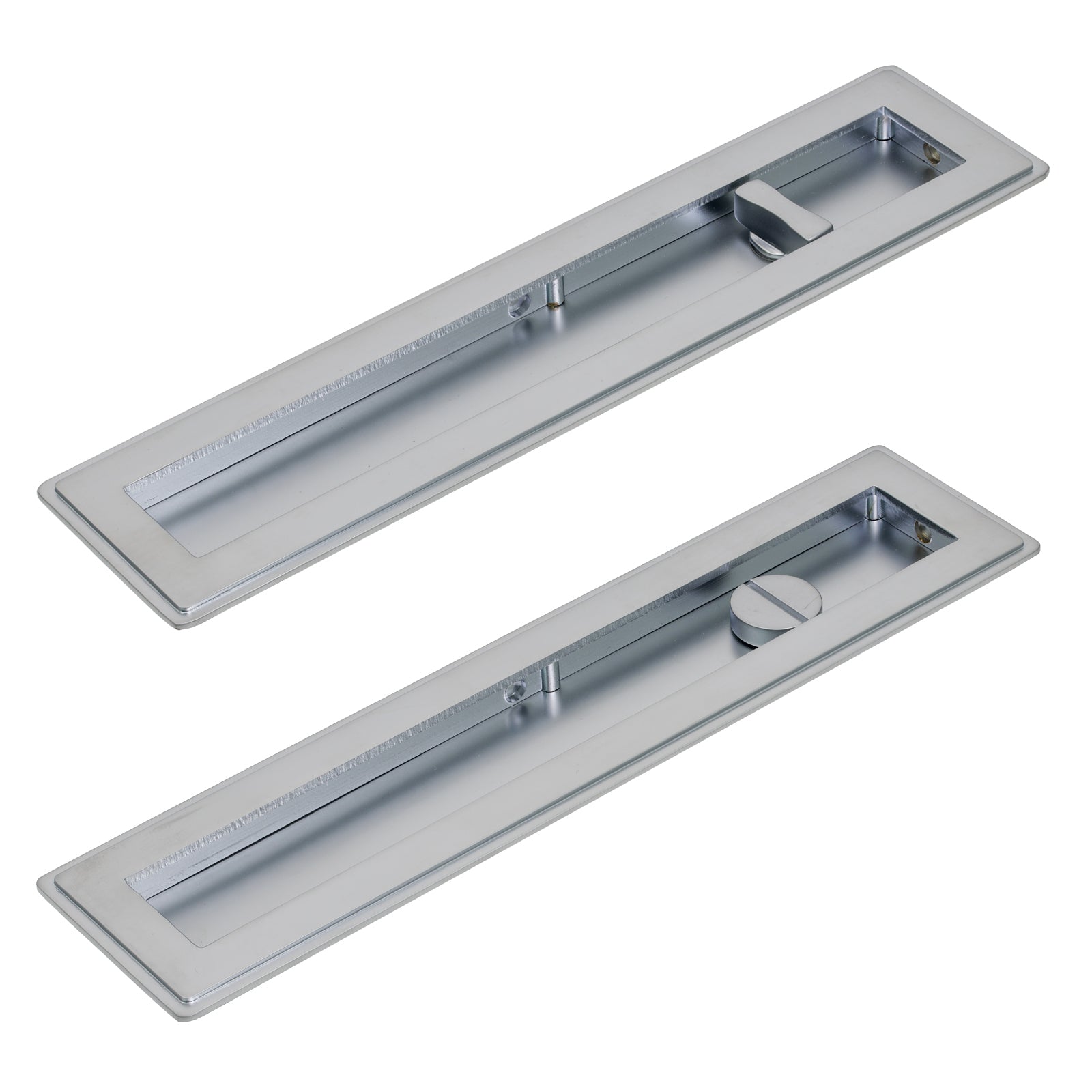 SHOW 250mm Satin Chrome Art Deco Rectangular Flush Pull - Privacy Set