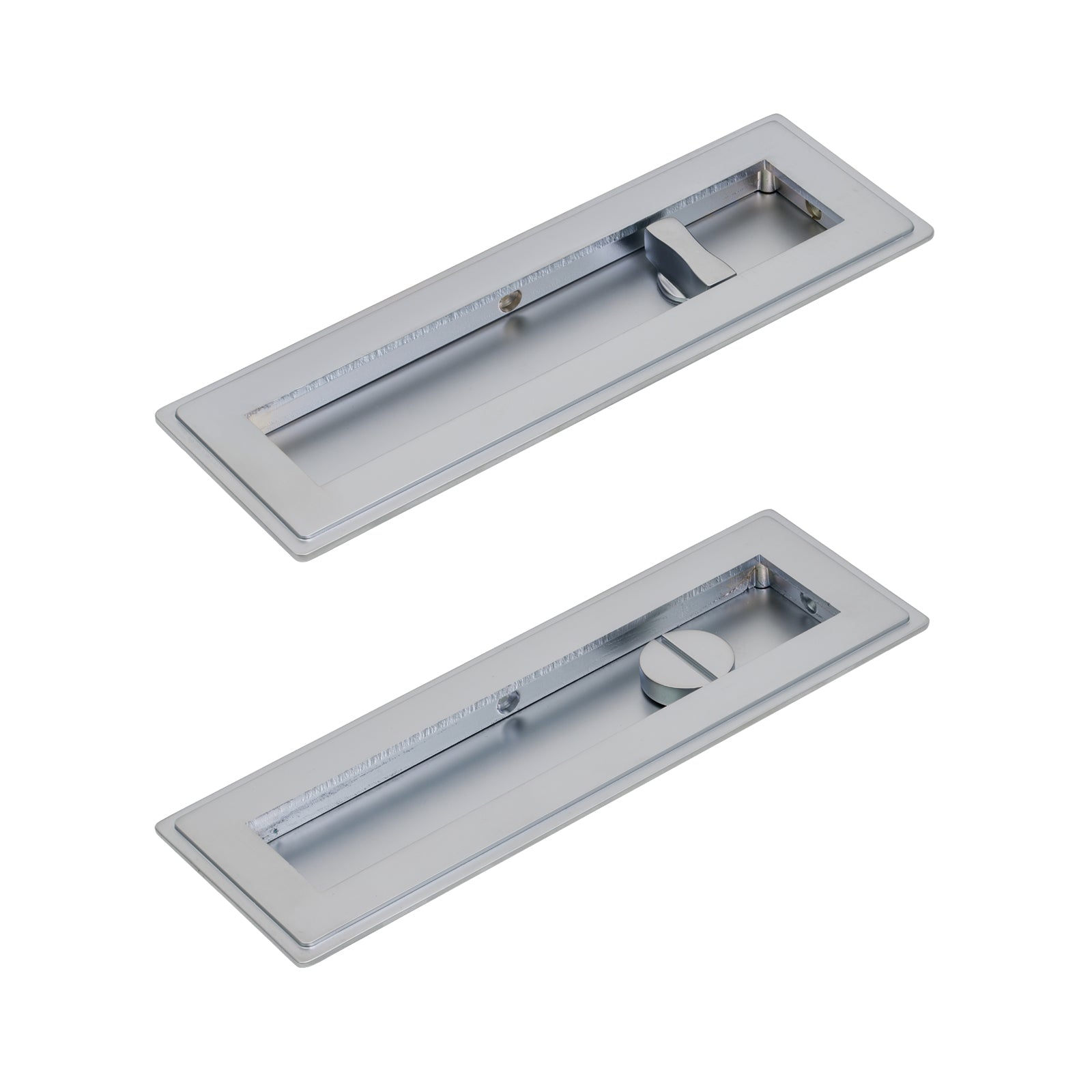 SHOW 175mm Satin Chrome Art Deco Rectangular Flush Pull - Privacy Set