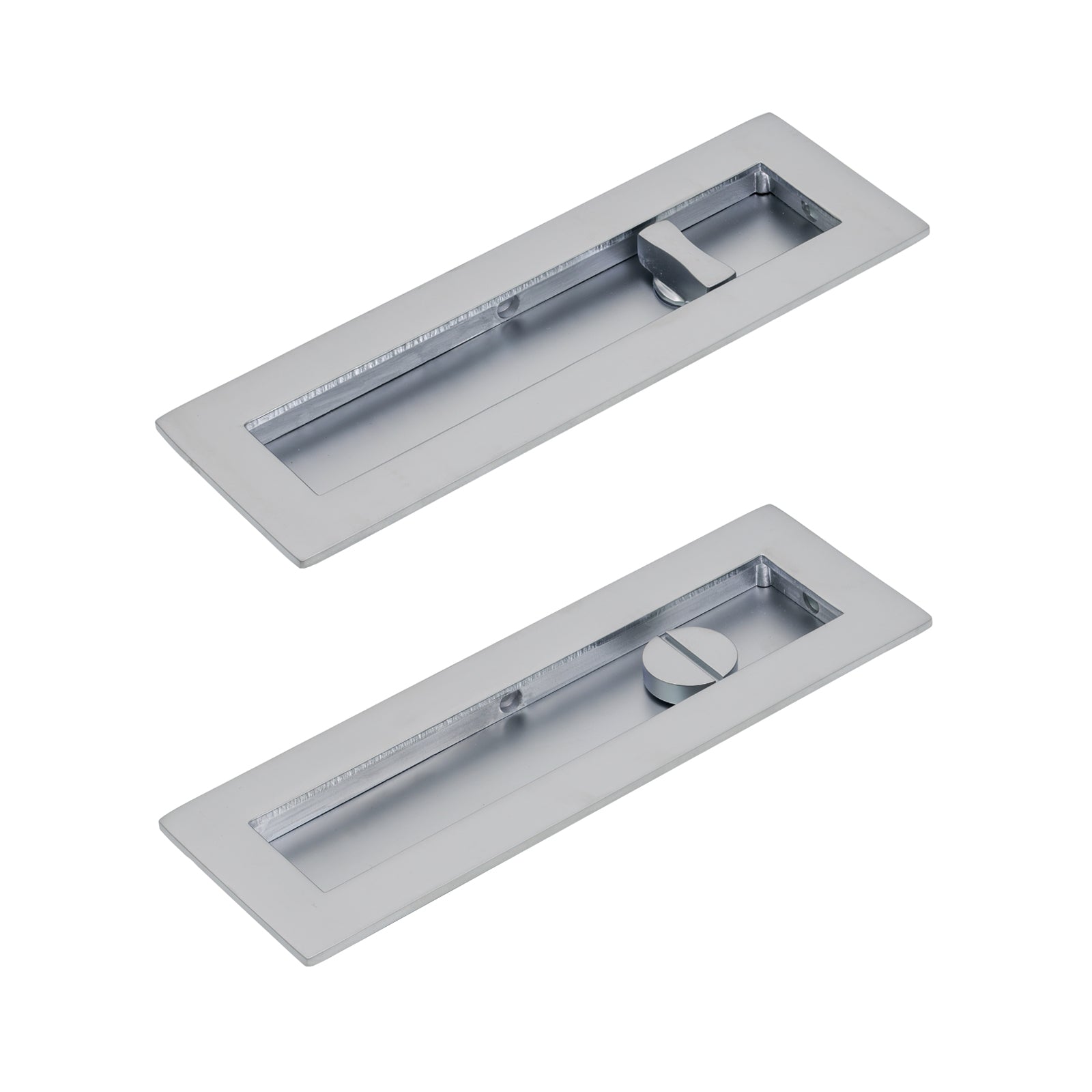 175mm Satin Chrome Plain Rectangular Flush Pull - Privacy Set