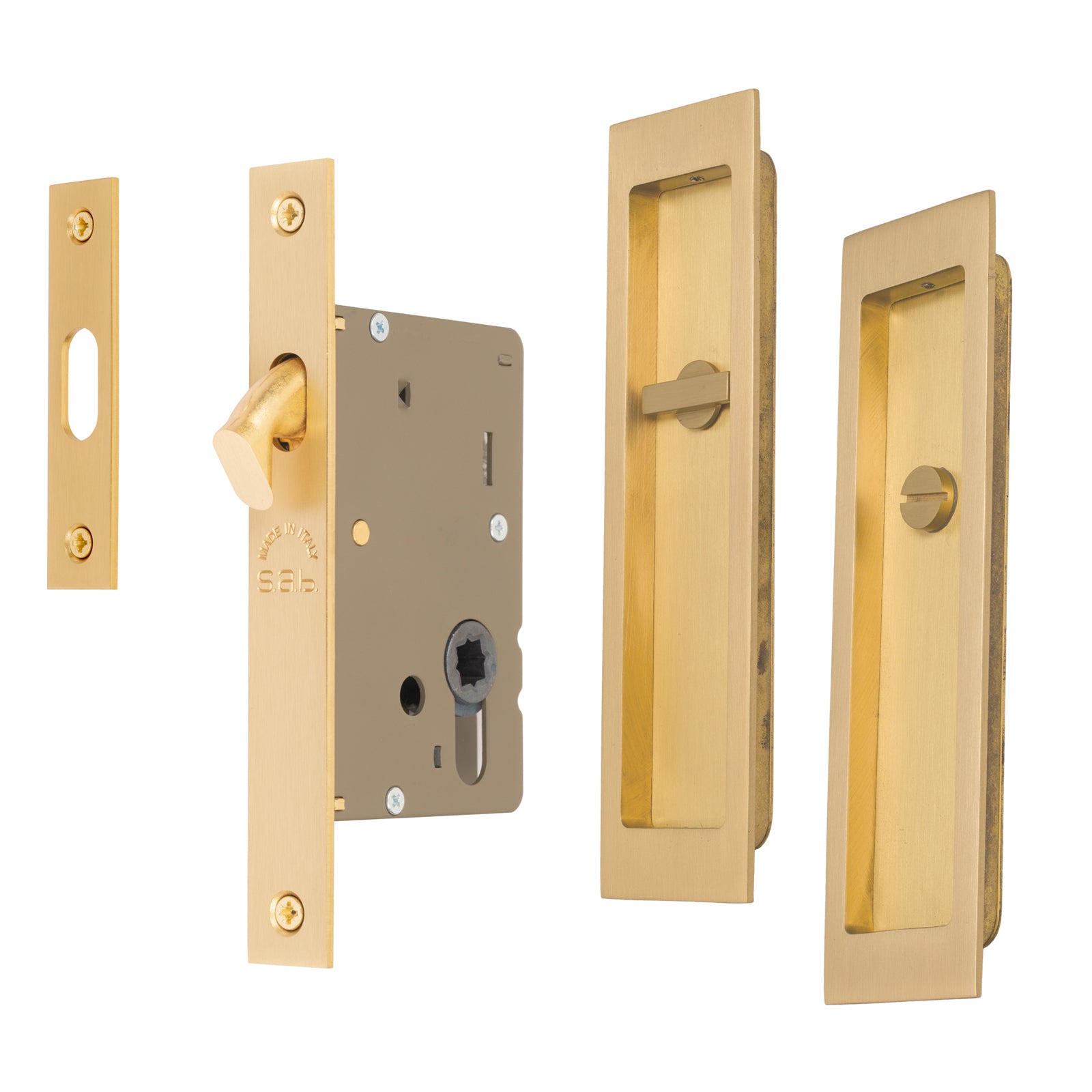 SHOW Satin Brass Rectangular Flush Pull Privacy Set